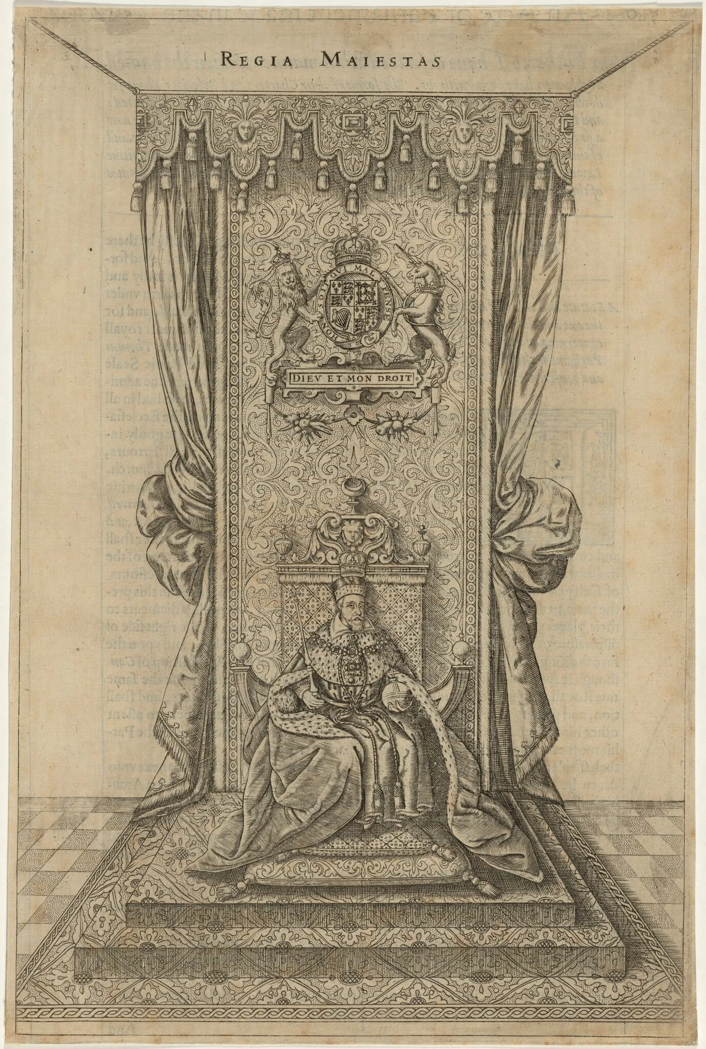 James I Enthroned, by Renold Elstrack, ink, 1610