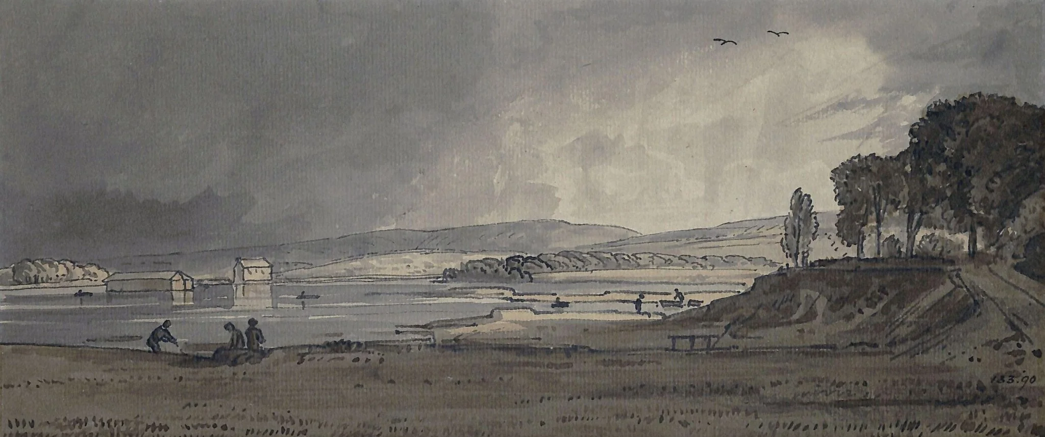 Yarmouth ferry, Isle of Wight, by George Barret, Sr., watercolor, 1790