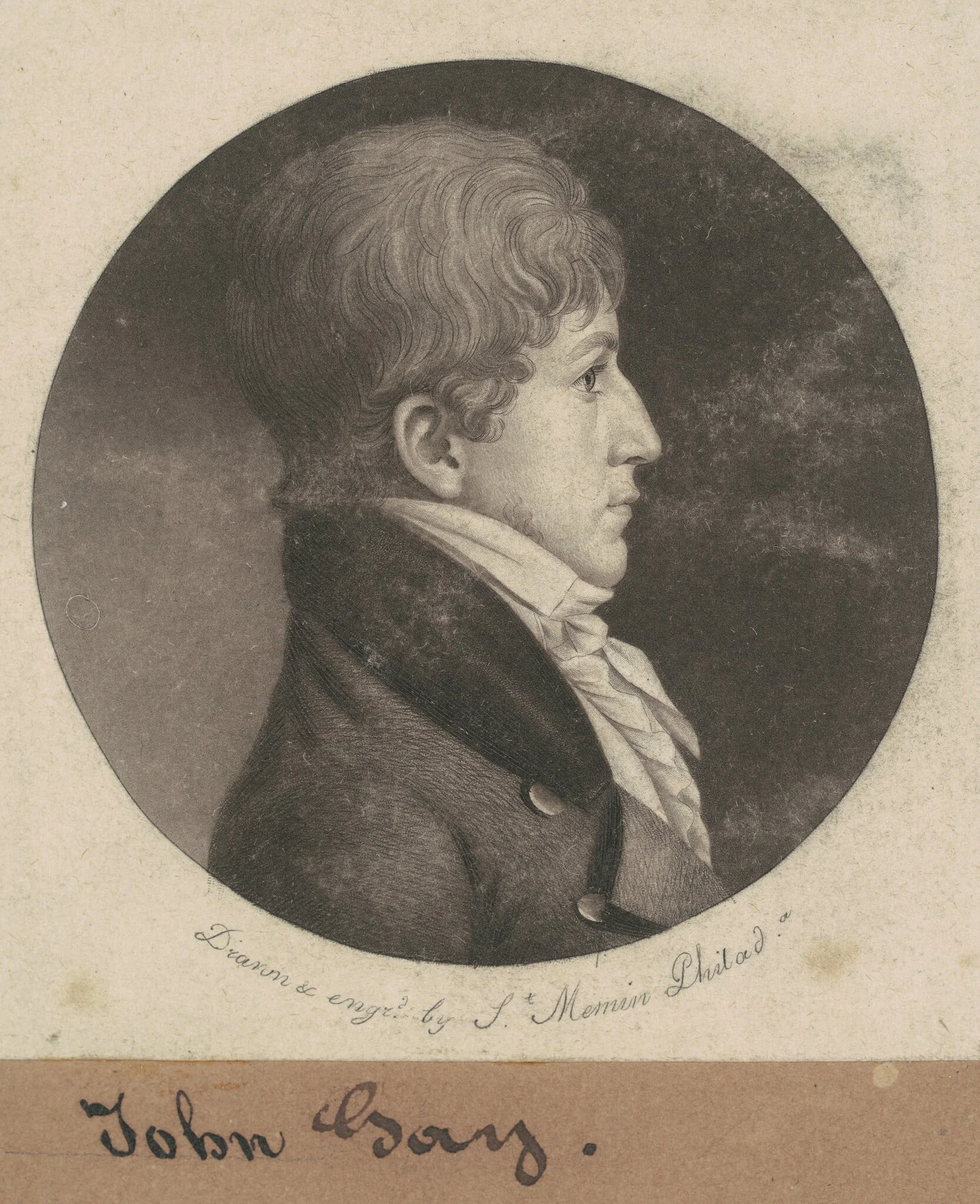 John Gay, by Charles Balthazar Julien Févret de Saint-Mémin, ink, 1802
