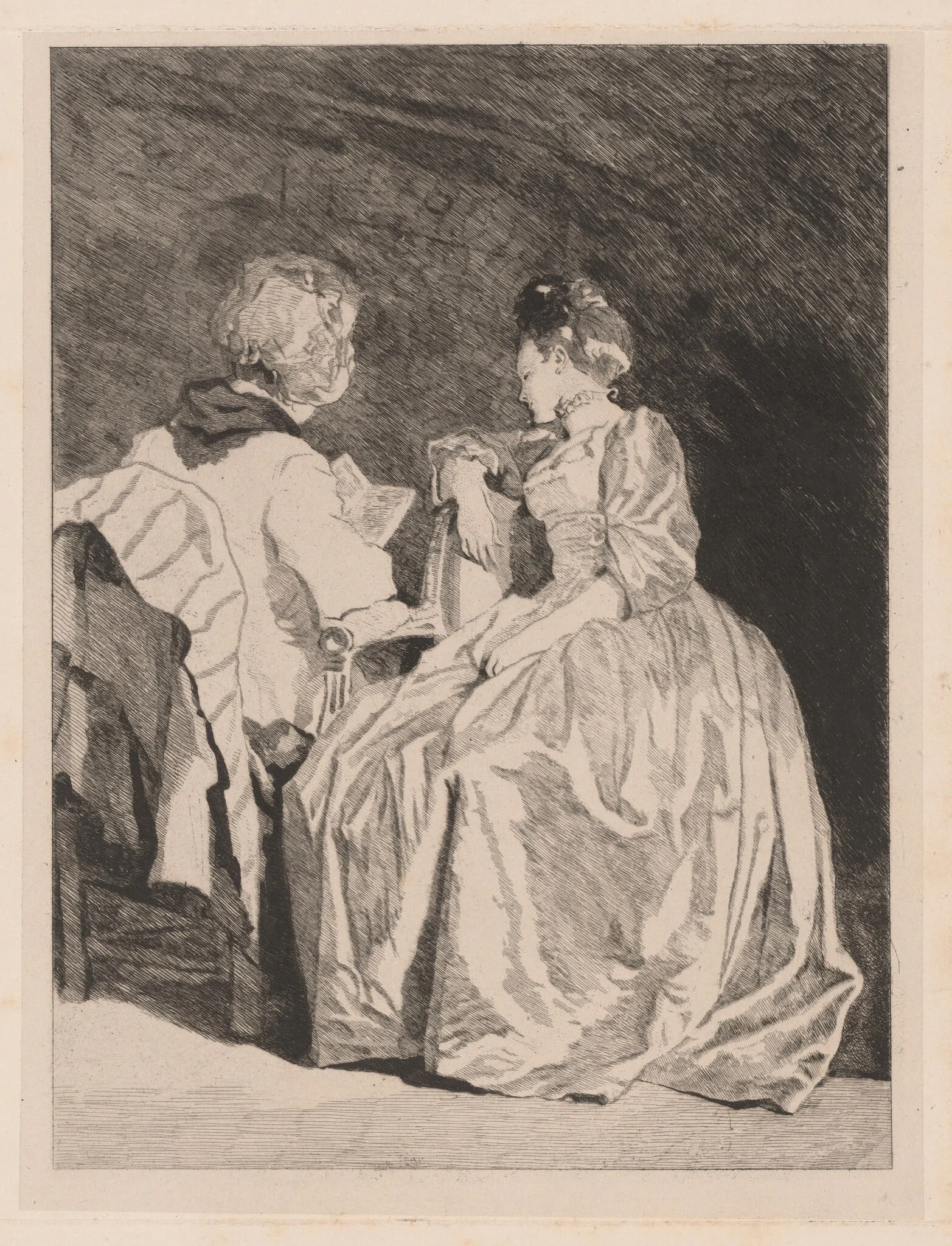 La Lecture (The Reading), by Jules de Goncourt, ink, 1864