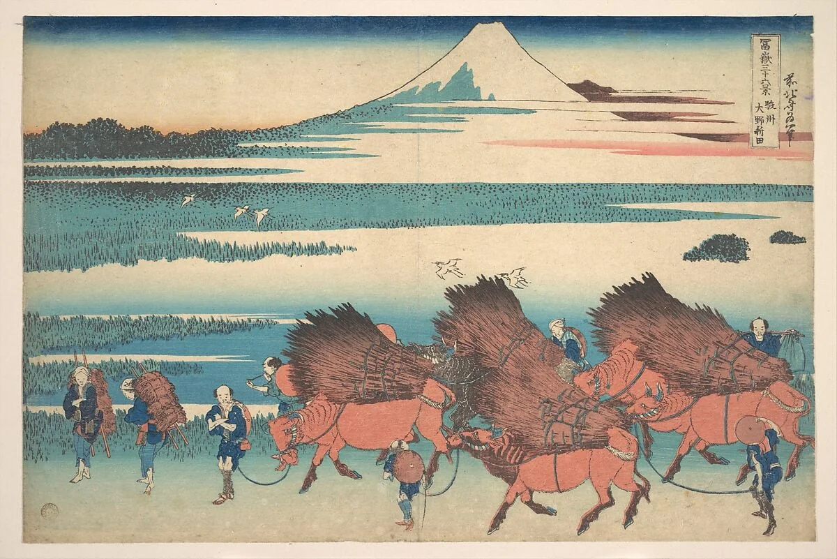 冨嶽三十六景　駿州大野新田|The New Fields at Ōno in Suruga Province (Sunshū Ōno shinden), from the series Thirty-six Views of Mount Fuji (Fugaku sanjūrokkei), by Katsushika Hokusai, ink, 1831