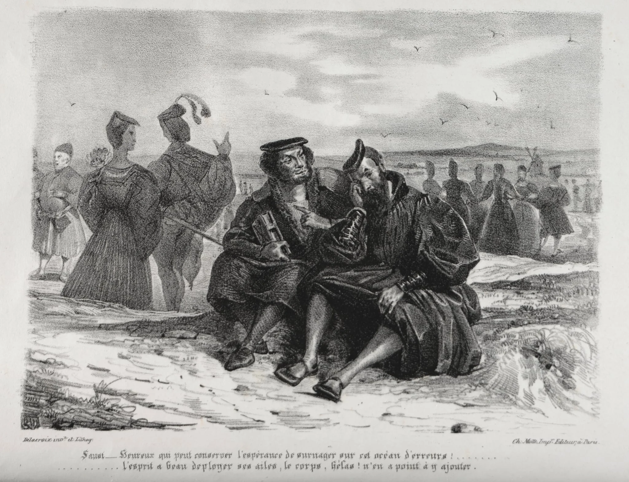 Illustrations for Faust:  Faust and Wagner, by Eugène Delacroix, 1828