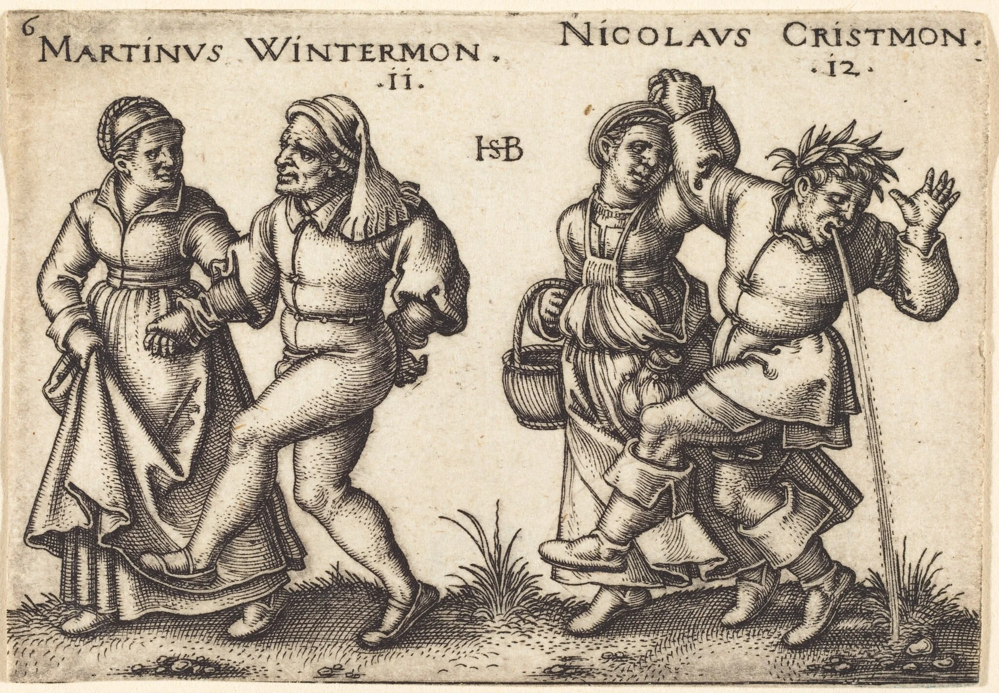 November and December, by Sebald Beham, ink, 1546