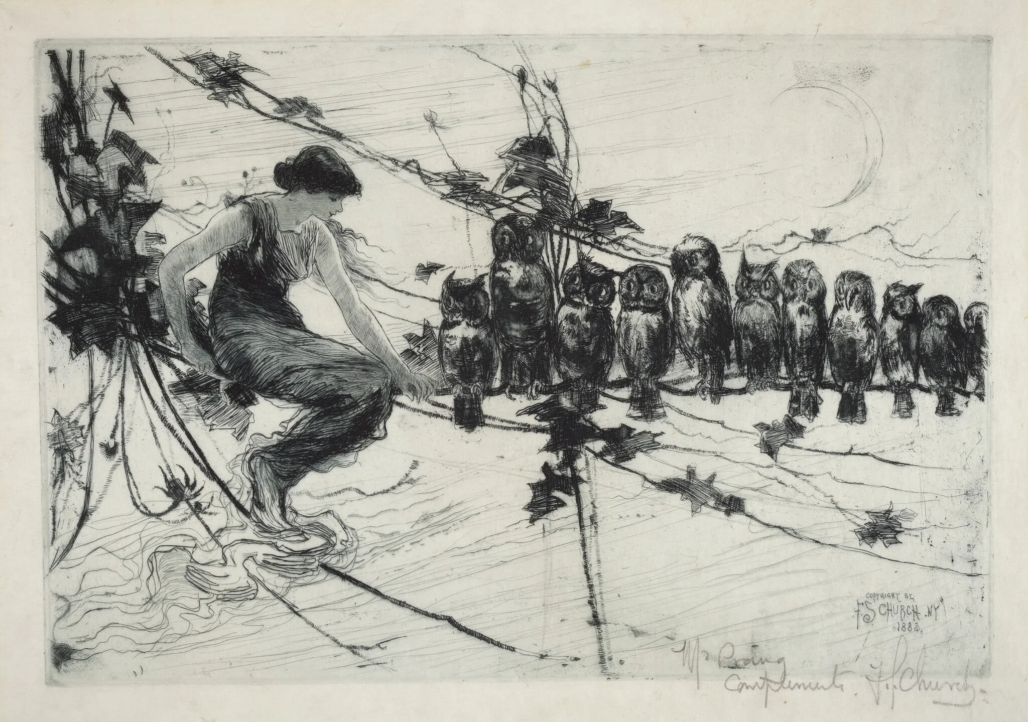 A Lesson in Wisdom, by Frederic Stuart Church, ink, 1883