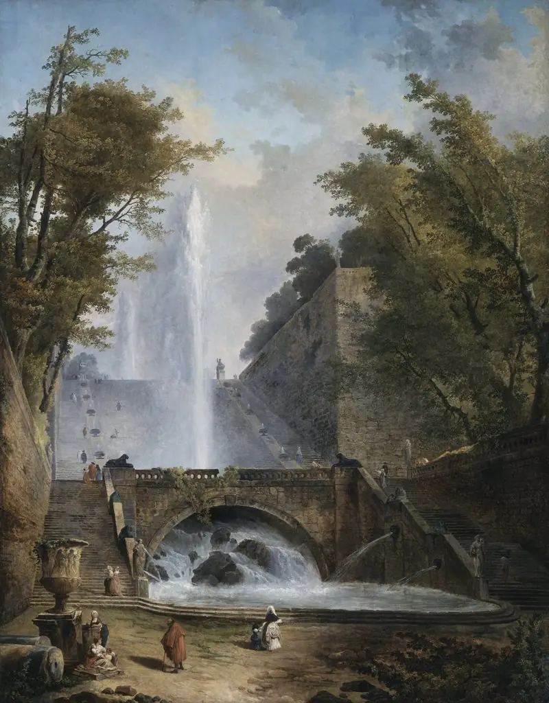 Stairs and Fountain in the Park of a Roman Villa