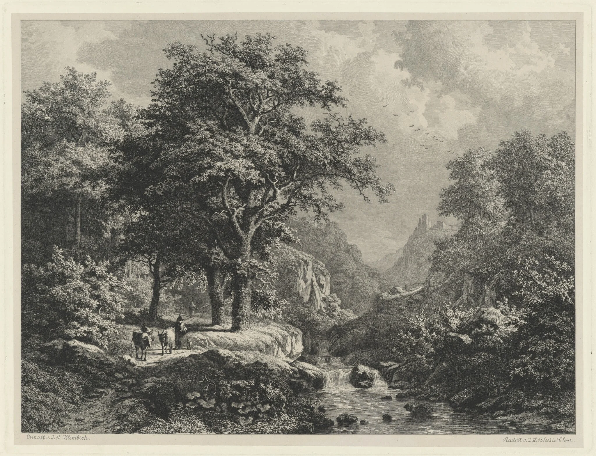 Mountainous Landscape with a Brook, by Joseph Hubert Blees, ink, 1864