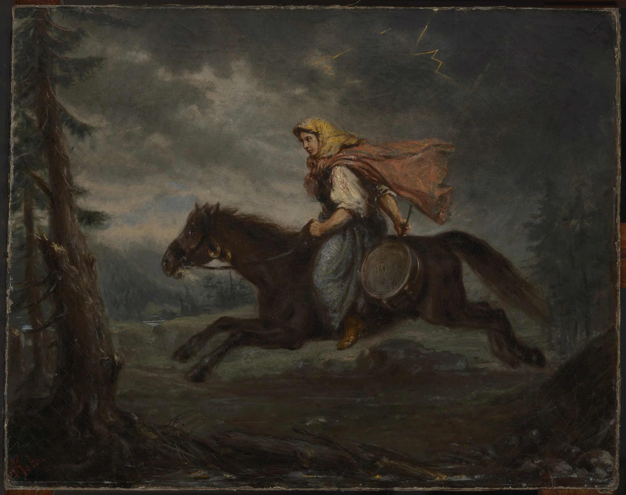 Highlander Woman on Horseback, by Aleksander Kotsis, oil, 1872