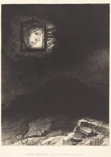 Lueur precaire, une tete a l'infini suspendue(Precarious glimmering, a head suspended