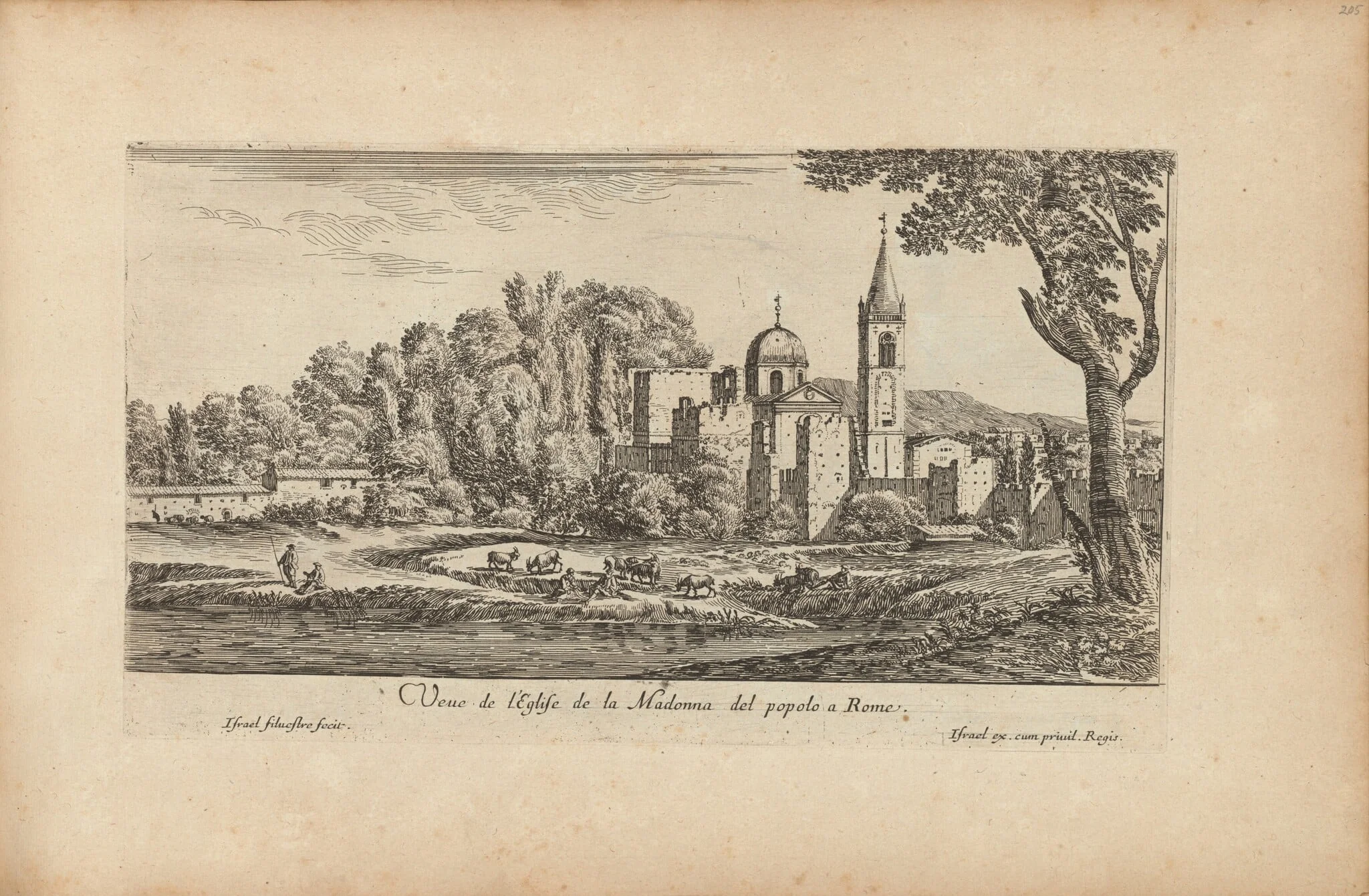 Veue de l'Eglise de la Madonna del popolo à Rome, by Israël Silvestre, ink, 1650