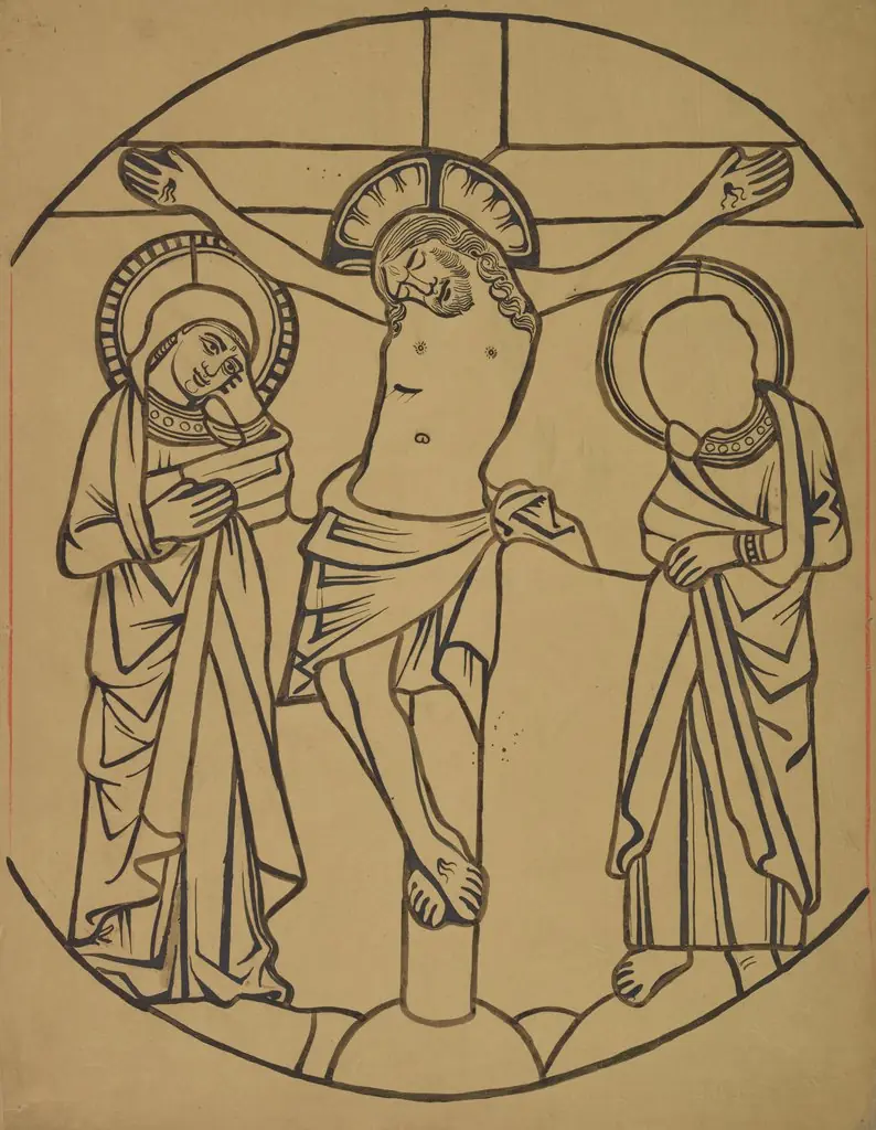 Crucifixion. Artistic reconstruction of a stained-glass panel from the Dominican church in Kraków