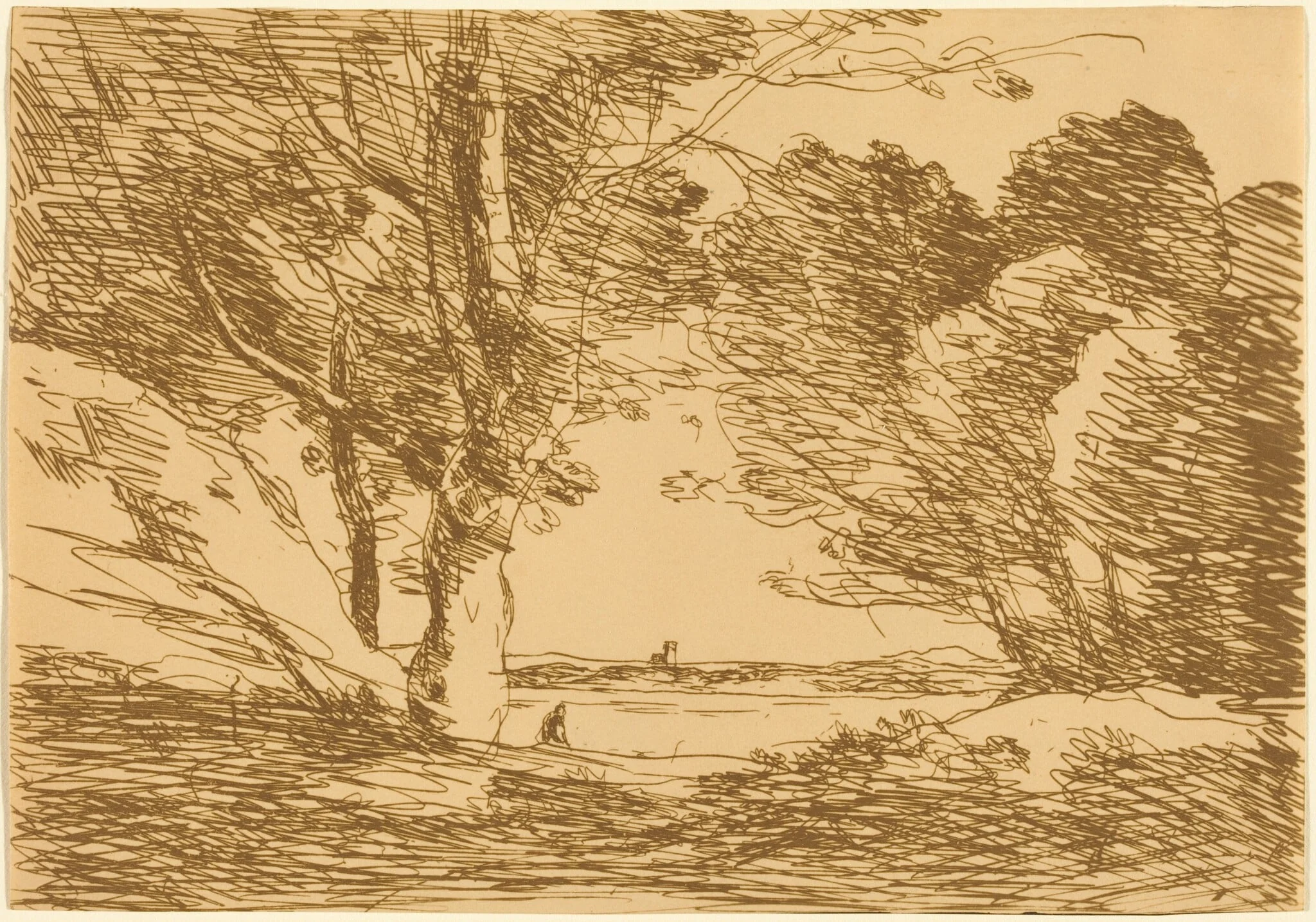 Tower on the Horizon of a Lake (Tour a l'horizon d'un lac), by Jean Baptiste Camille Corot, 1871