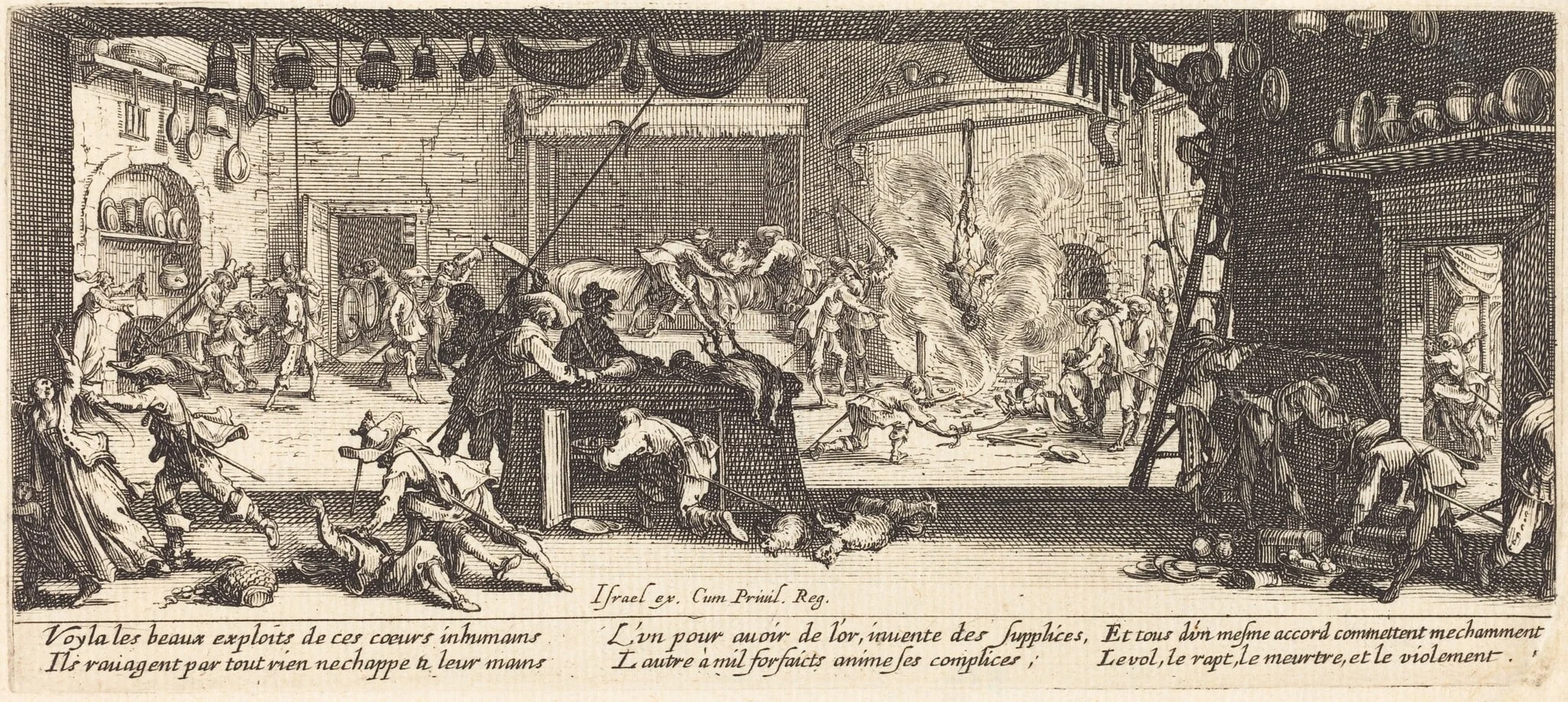 Plundering a Large Farmhouse, by Jacques Callot, ink, 1633