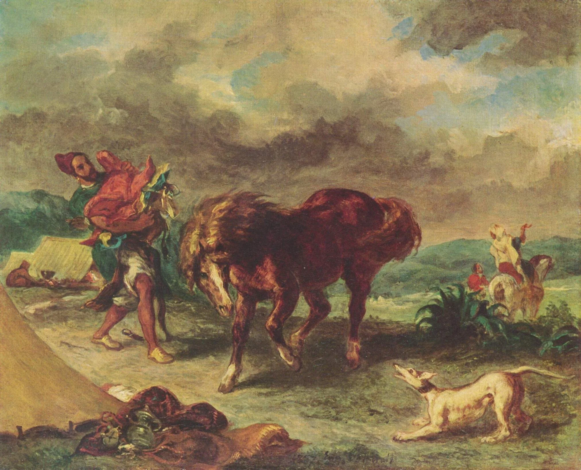 An Arab Saddling his Horse, by Eugène Delacroix, oil, 1857