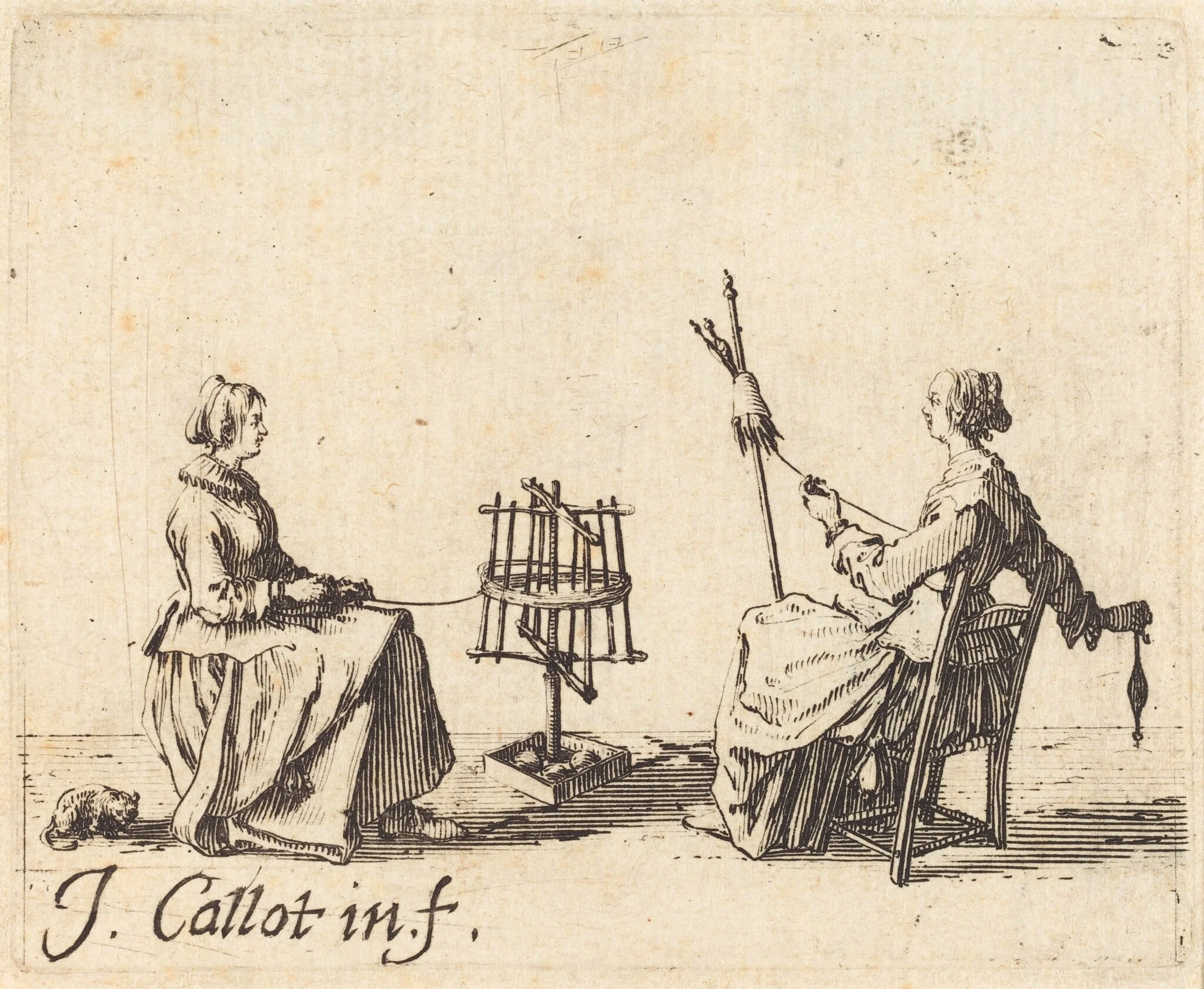 The Winder and the Spinner, by Jacques Callot, ink, 1623
