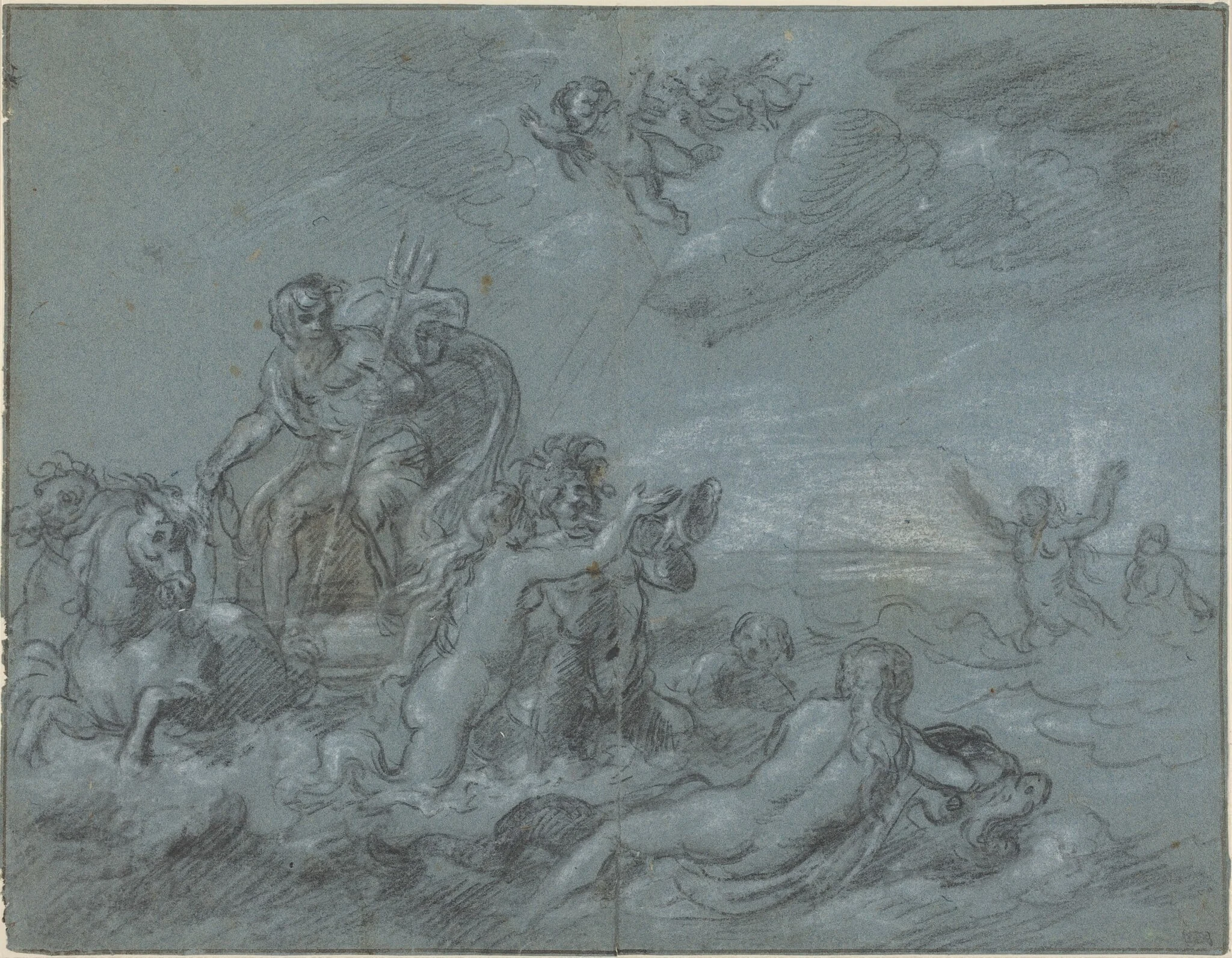 The Triumph of Neptune, by French 18th Century, crayon, 1701