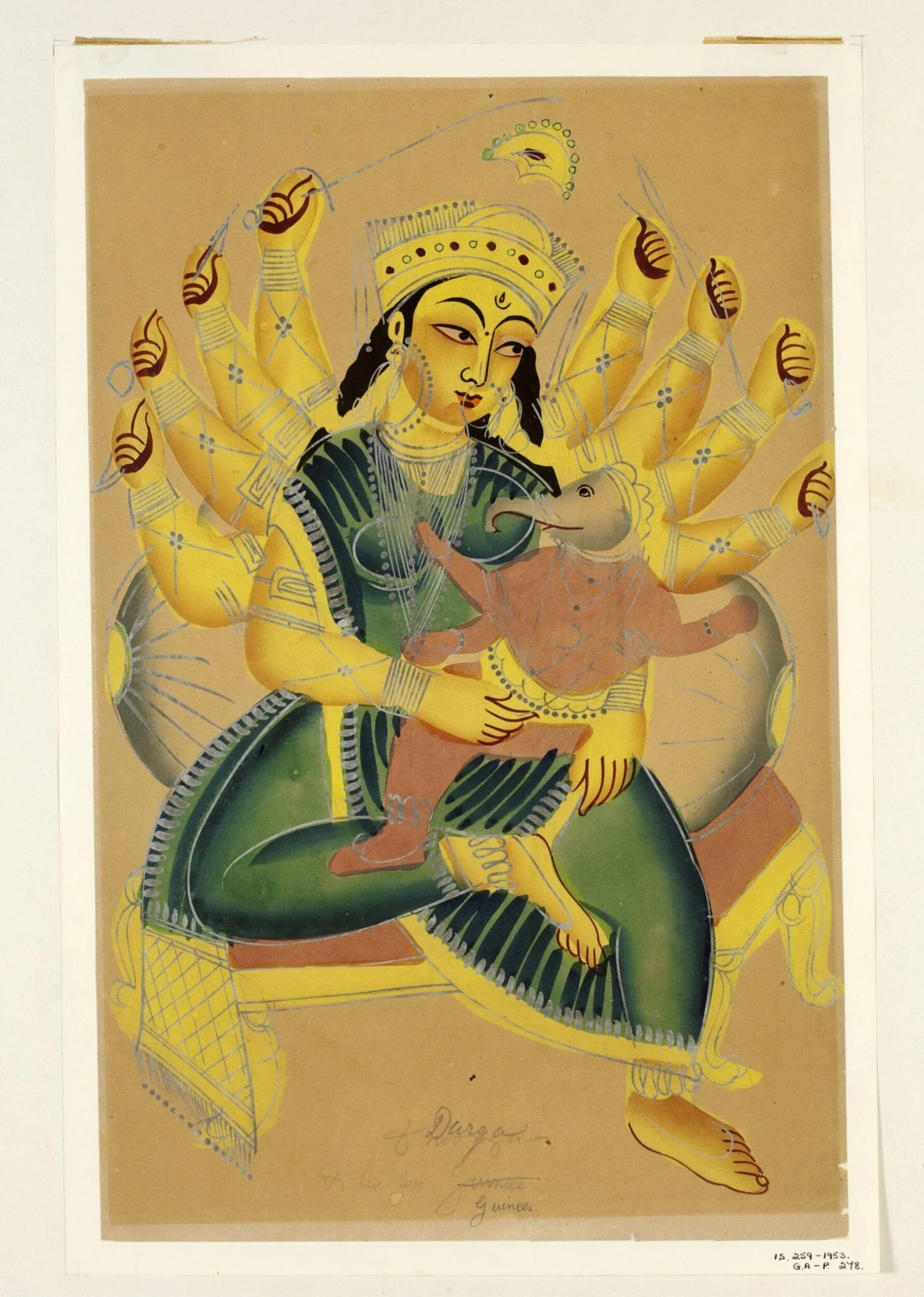 Durga and Ganesha, by Unknown, paint, 1880