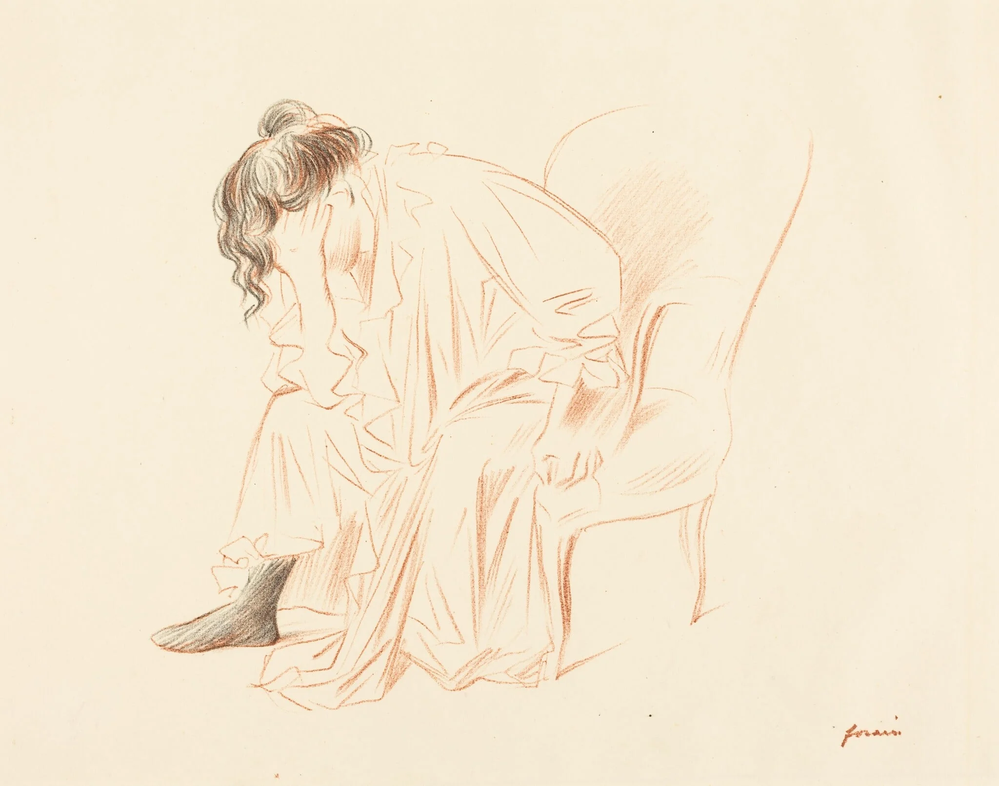 Femme assise, la tête dans la main droite (Seated Woman with Her Head Resting on Her Right Hand), by Jean-Louis Forain, ink, 1897