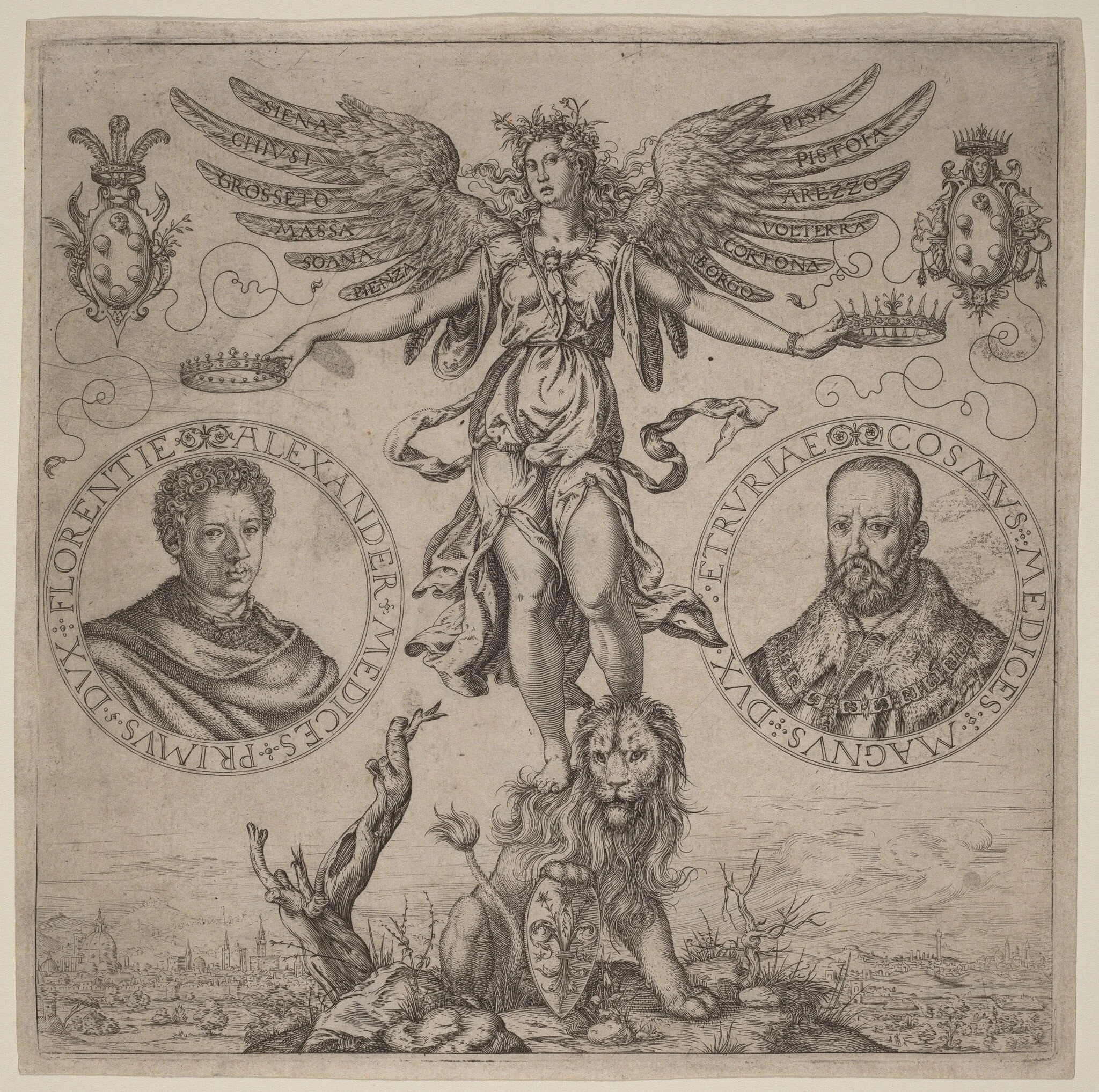 Alexander de Medicis and Cosmo de Medicis, by Martino Rota, ink, 1552