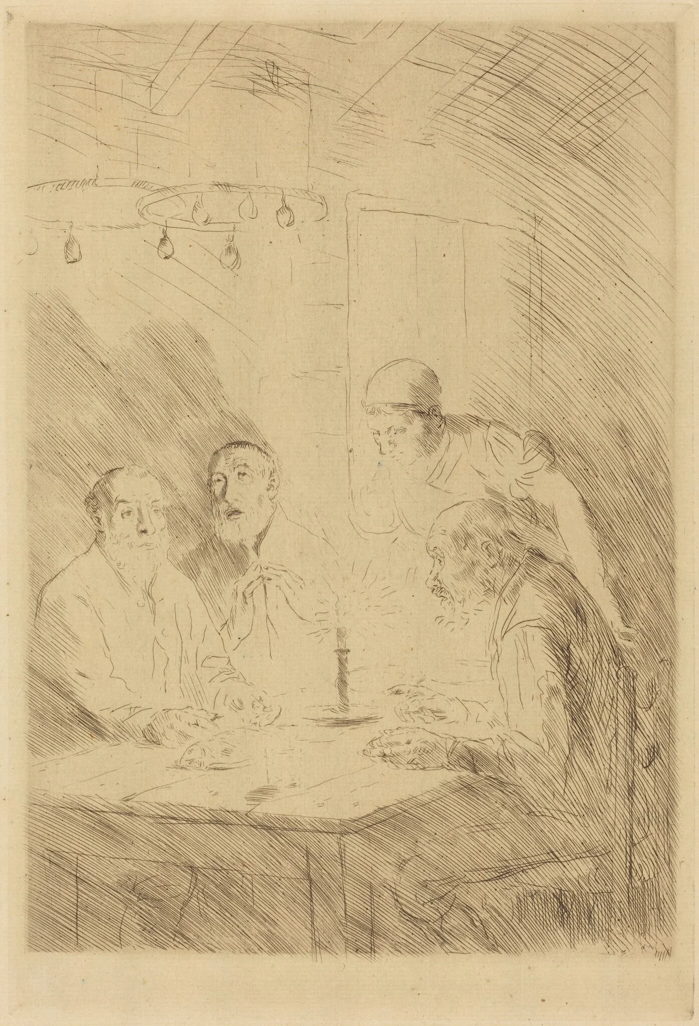 Supper of the Poor (Le souper chez misere), by Alphonse Legros, ink, 1874