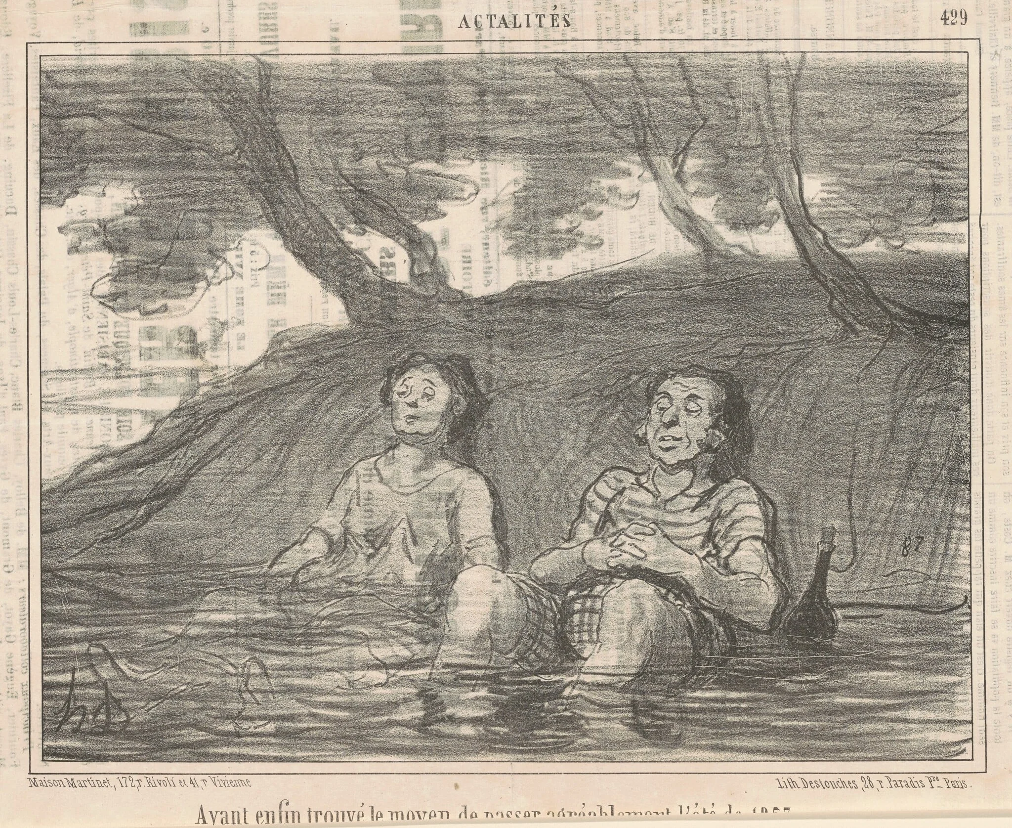 Ayant ... trouvé le moyen de passe agréablement l'été, by Honoré Daumier, ink, 1857