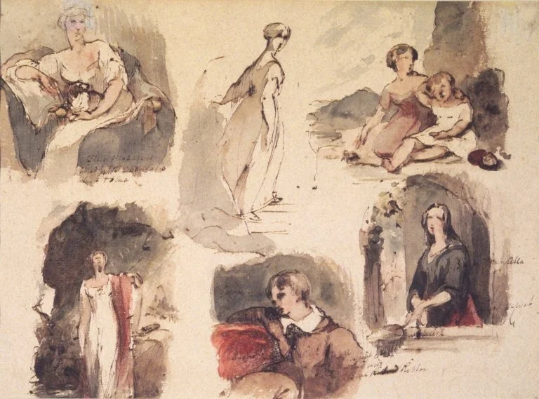 [Untitled] (Six Figure Studies) (recto) and [Untitled] (Seven Figure Studies) (verso), by Thomas Sully, unspecified, 1837