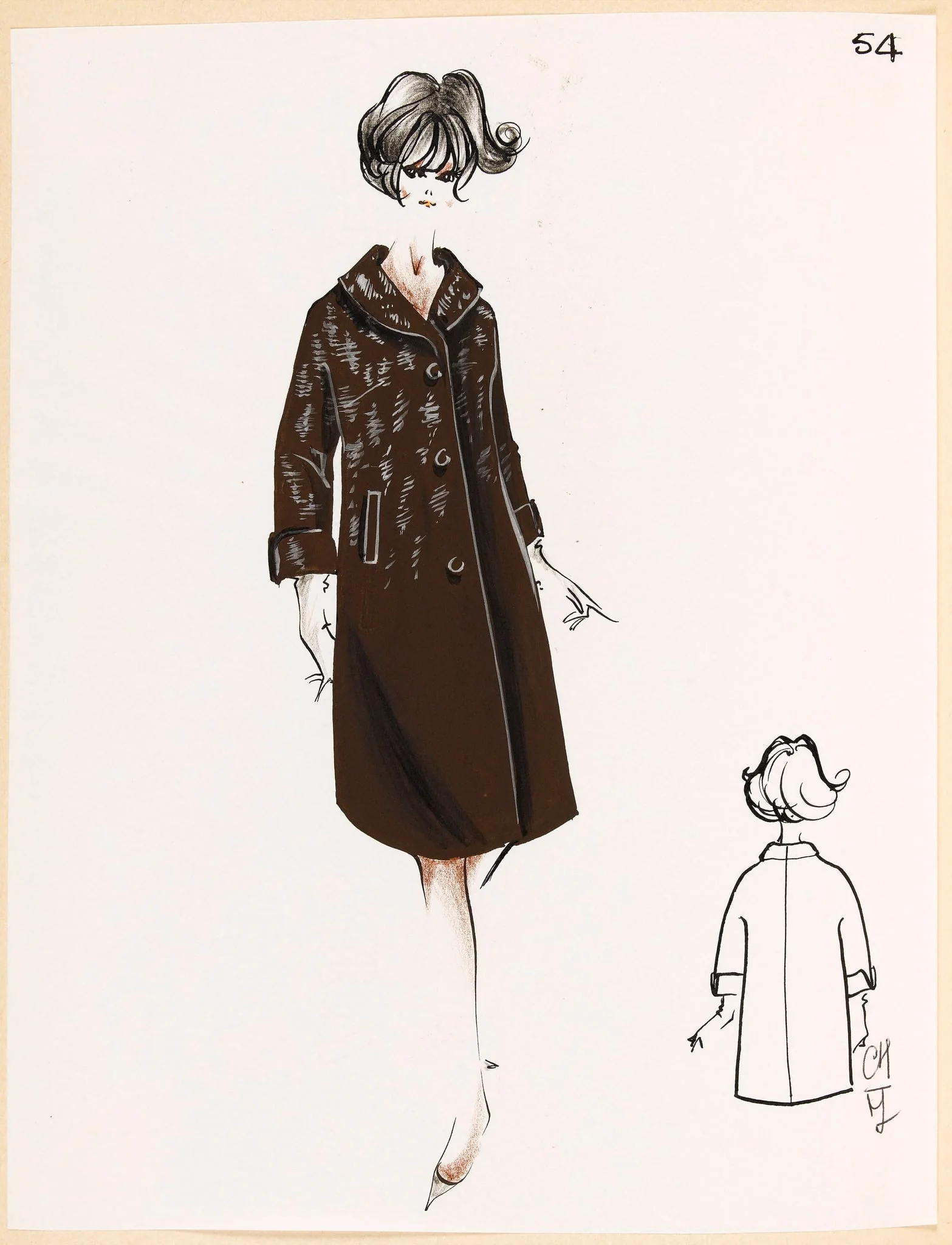 Manteau marron à motif blanc, by Marie-Louise Carven, 1967