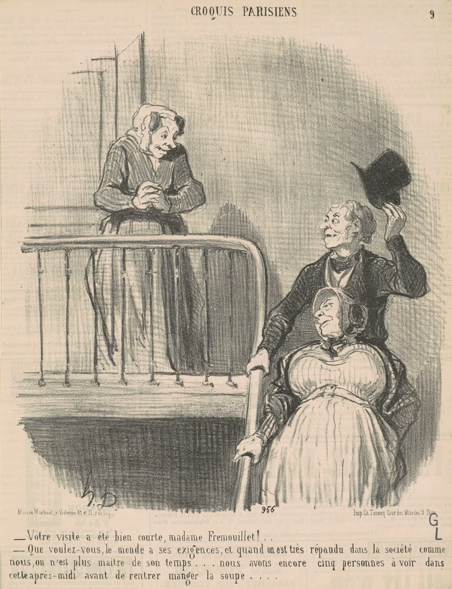 Votre visite a été bien courte ..., by Honoré Daumier, ink, 1853