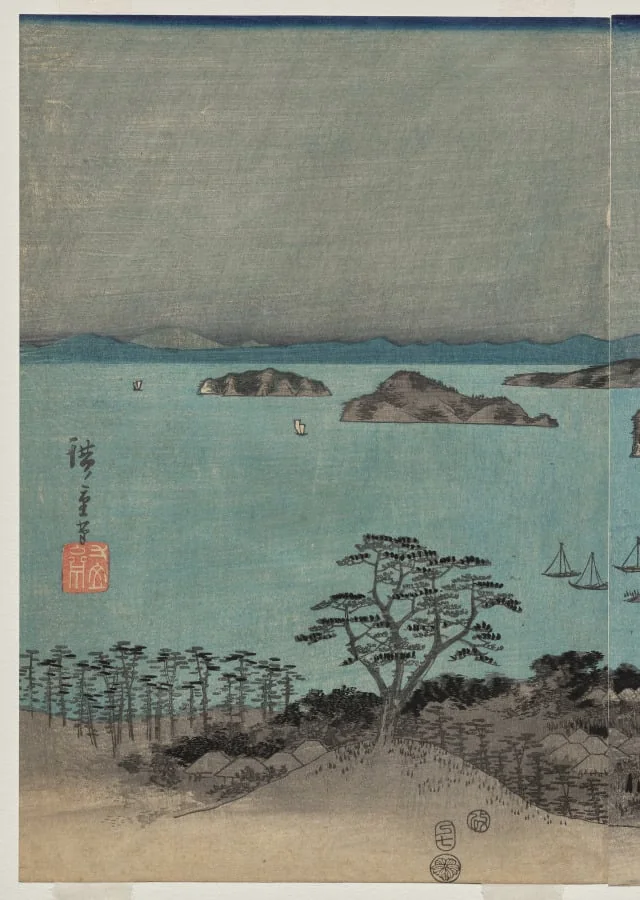 Evening View of the Eight Famous Places near Kanazawa Under Full Moon in Musashi Province, by Utagawa Hiroshige, 1857