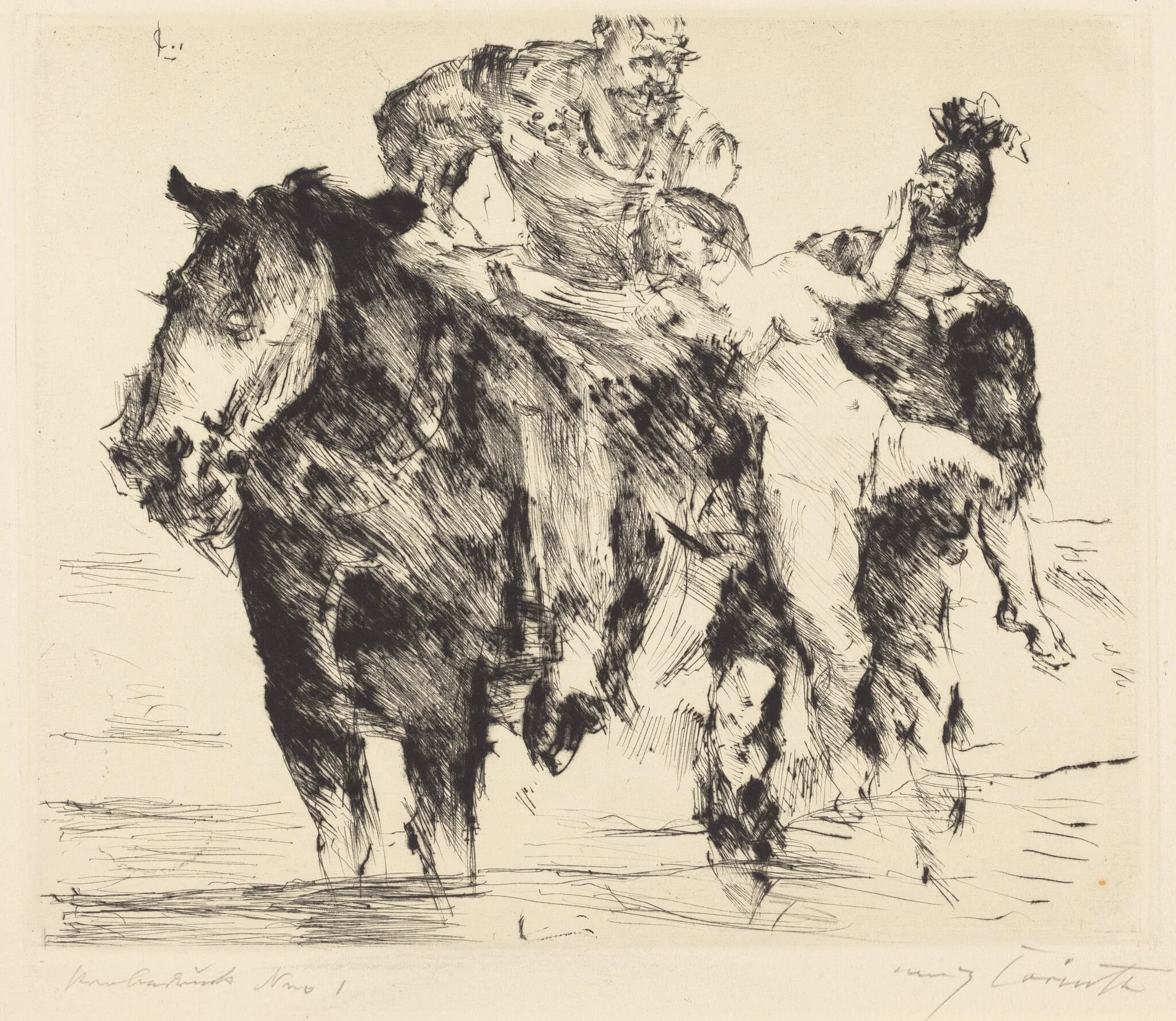 Frauenräuber (Rape), by Lovis Corinth, ink, 1920