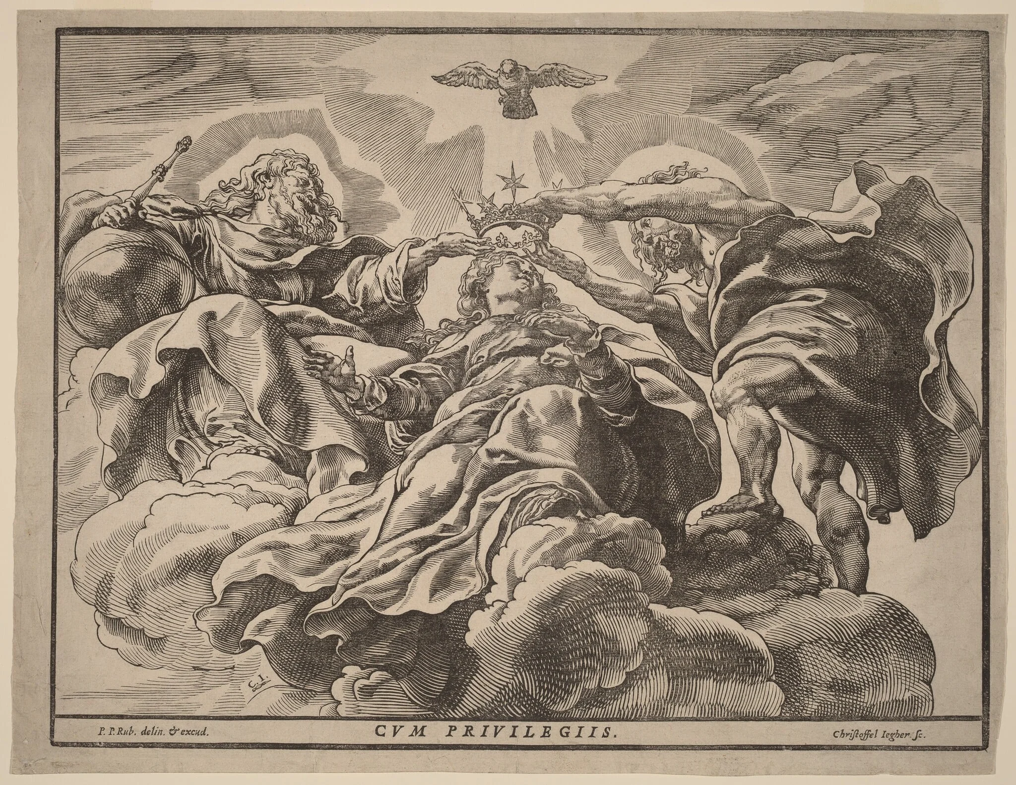 Coronation of the Virgin, by Christoffel Jegher, ink, 1633