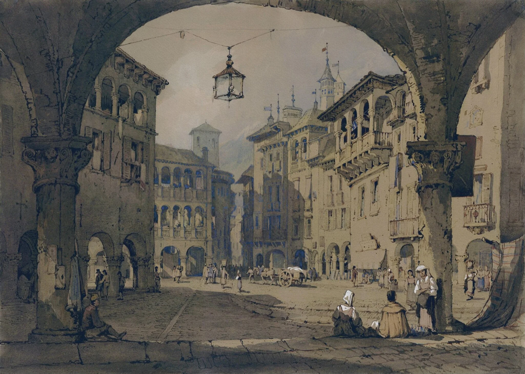 Domo d'Ossola, Piedmont, by Samuel Prout, watercolor, 1850
