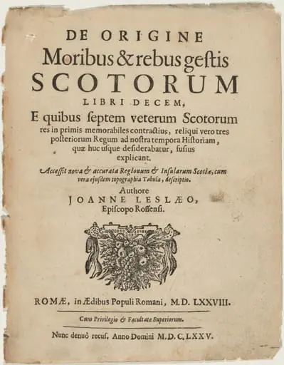Title Page to De Origine Moribus by Joanne Leslaeo