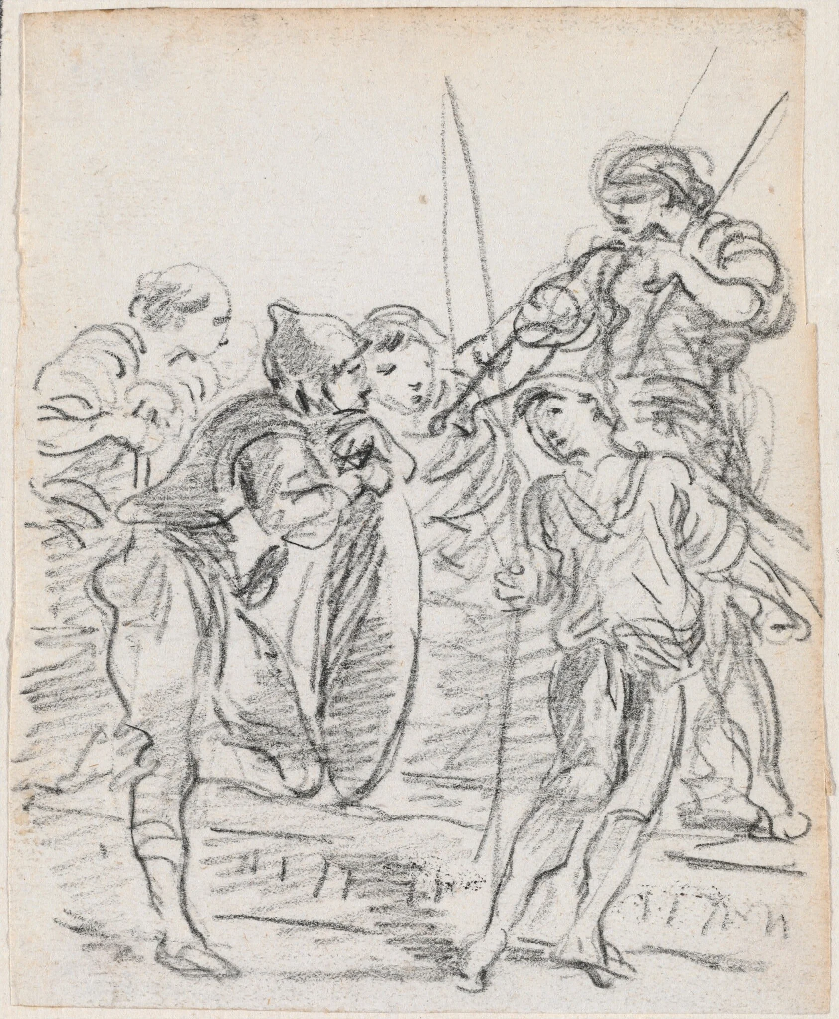 Group of Male Figures Conversing, by Hubert Robert, chalk, 1760