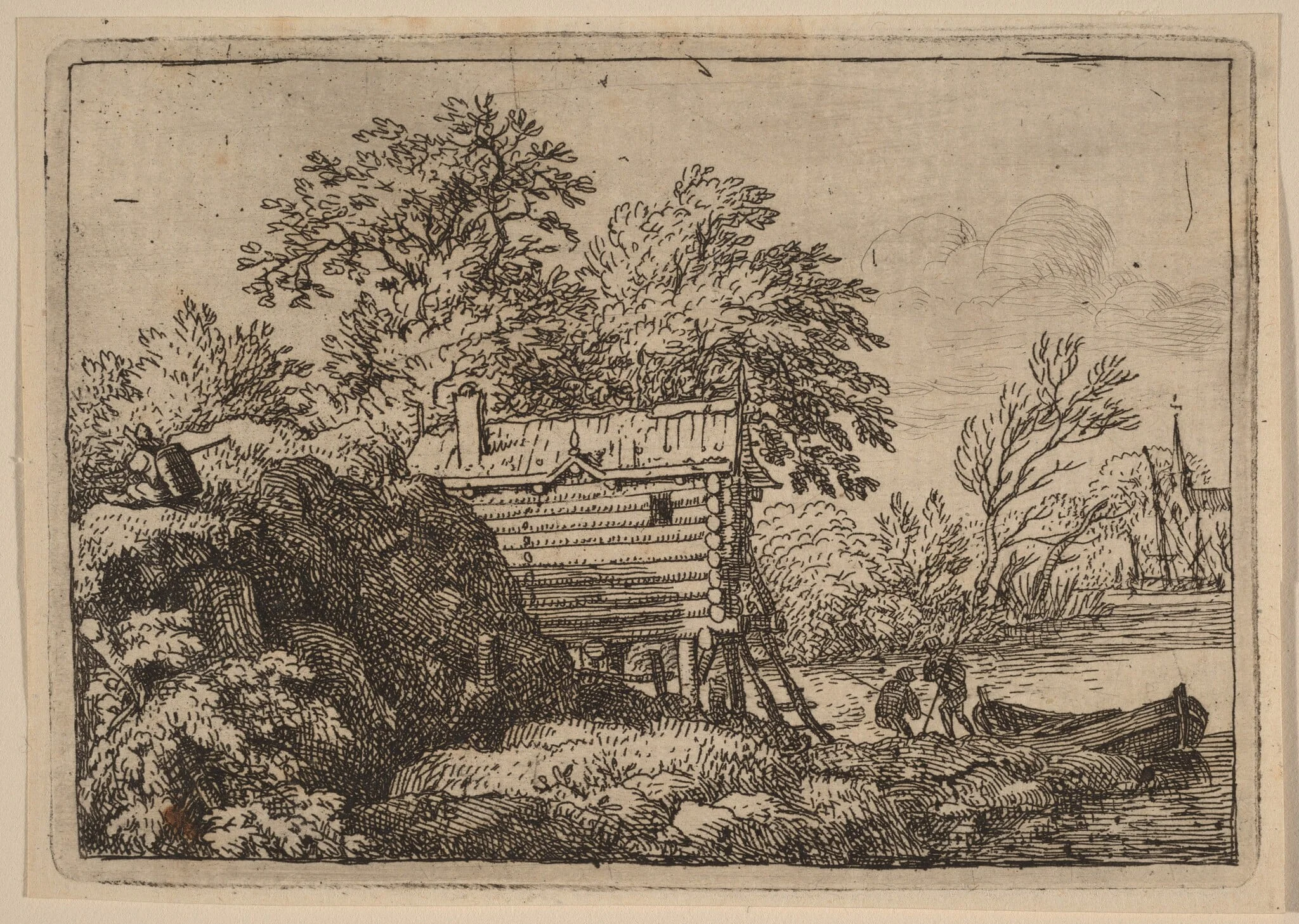Fisherman's Hut, by Allart van Everdingen, ink, 1650