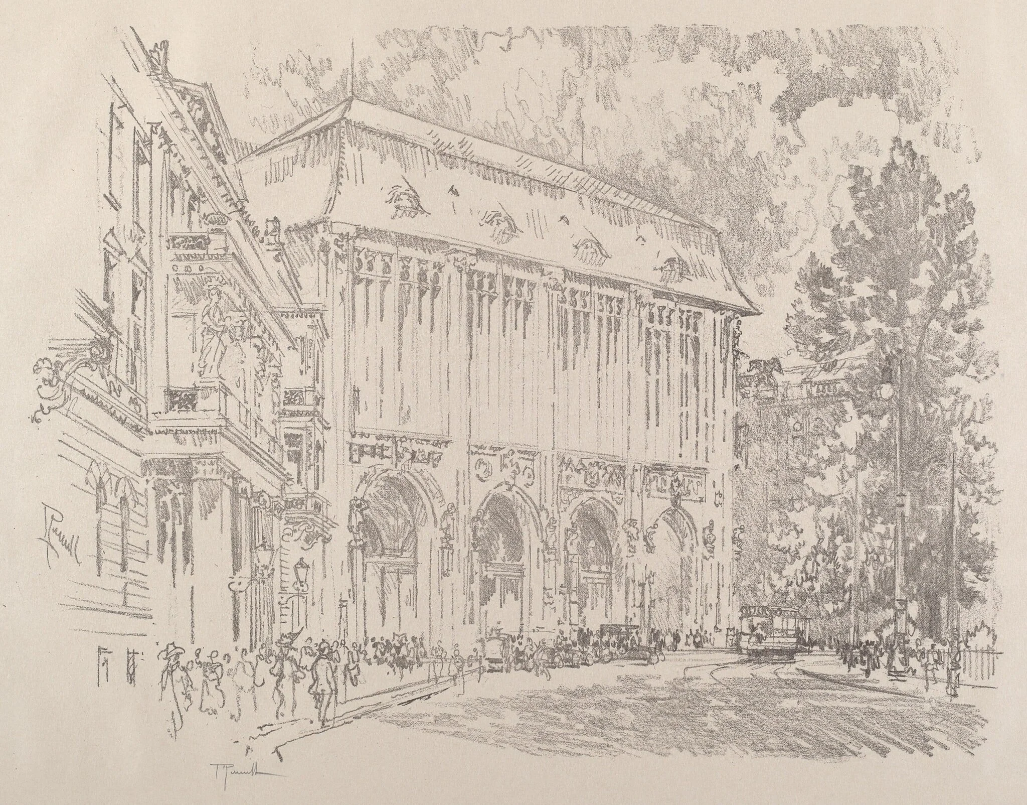 Wertheim, Leipziger-Platz, Berlin, by Joseph Pennell, ink, 1921