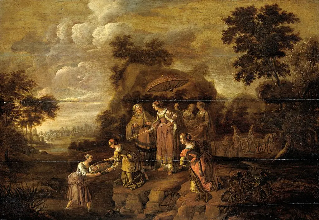 Pharaoh's daughter discovers Moses in the rush basket