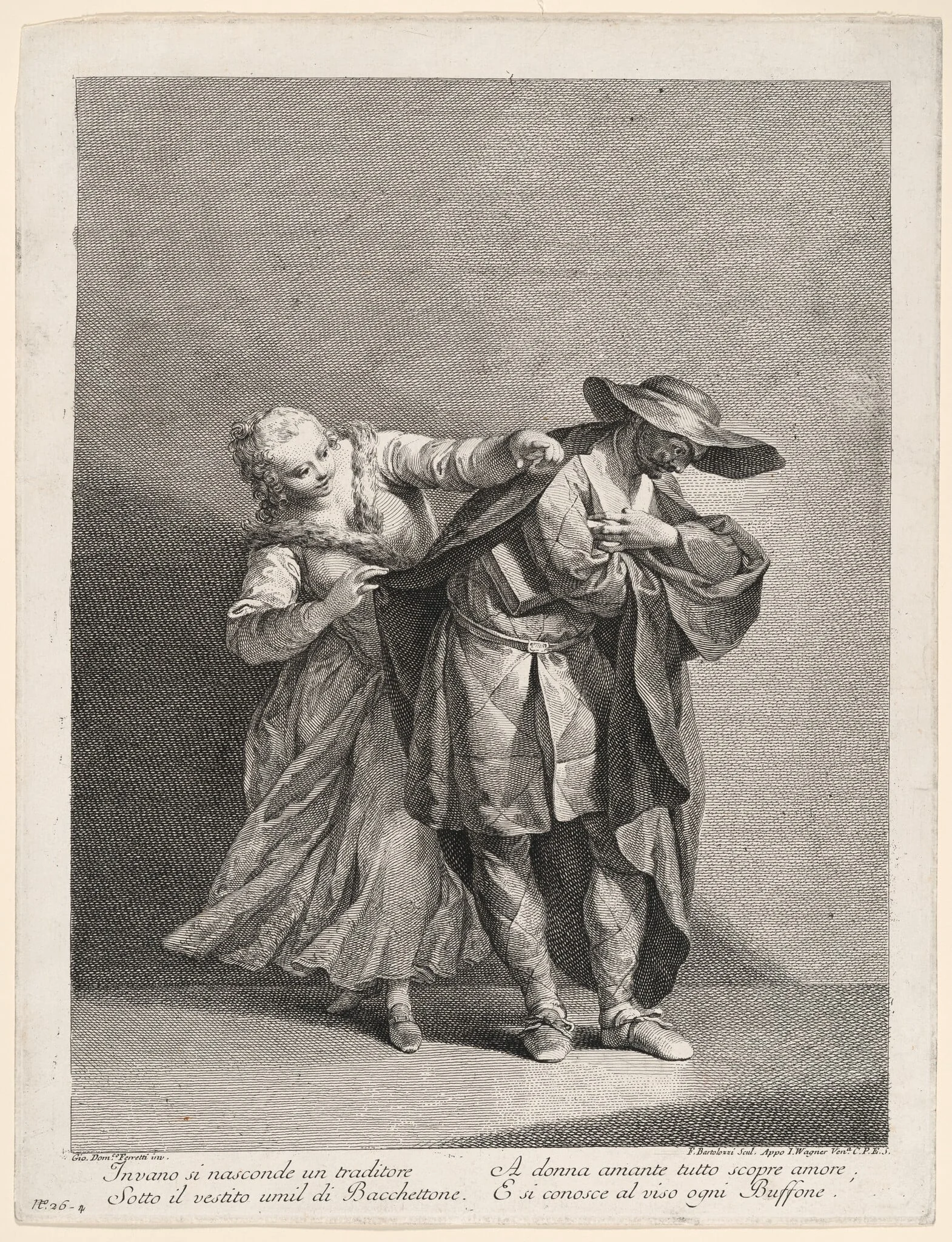 Harlequin Unmasked, by Francesco Bartolozzi, ink, 1760