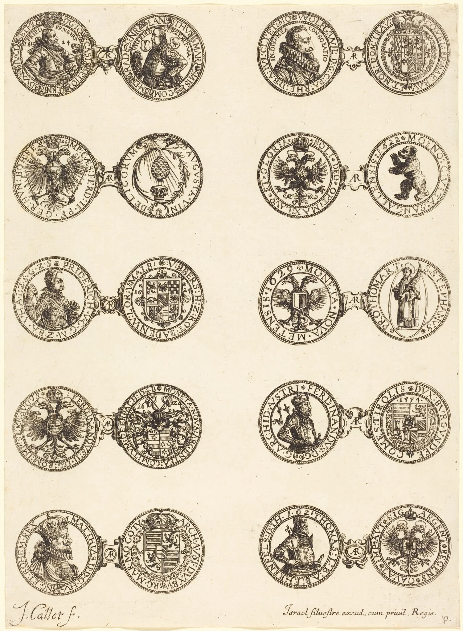 Coins [plate 9], by Jacques Callot, ink, 1630