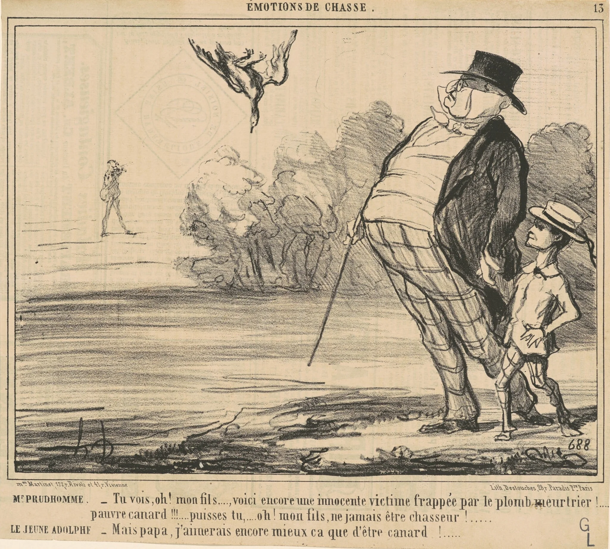 Mr Prudhomme. Tu vois, Oh! Mon fils ..., by Honoré Daumier, ink, 1858