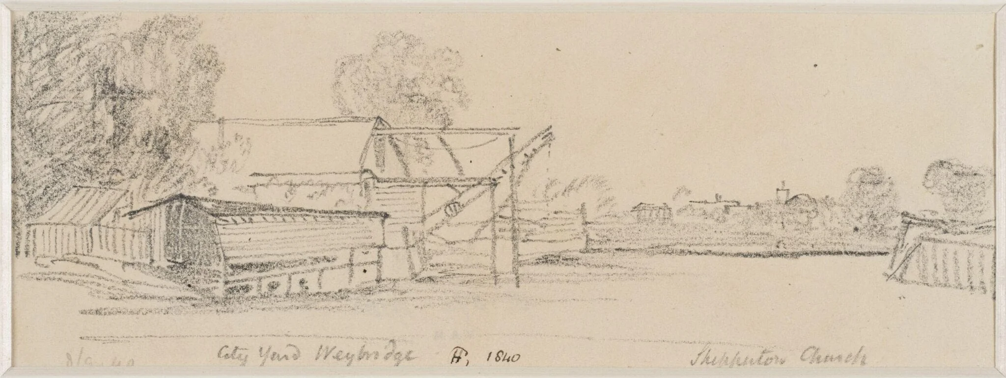 City Yard, Weybridge.  Shepperton Church, by Henry Cole, 1840