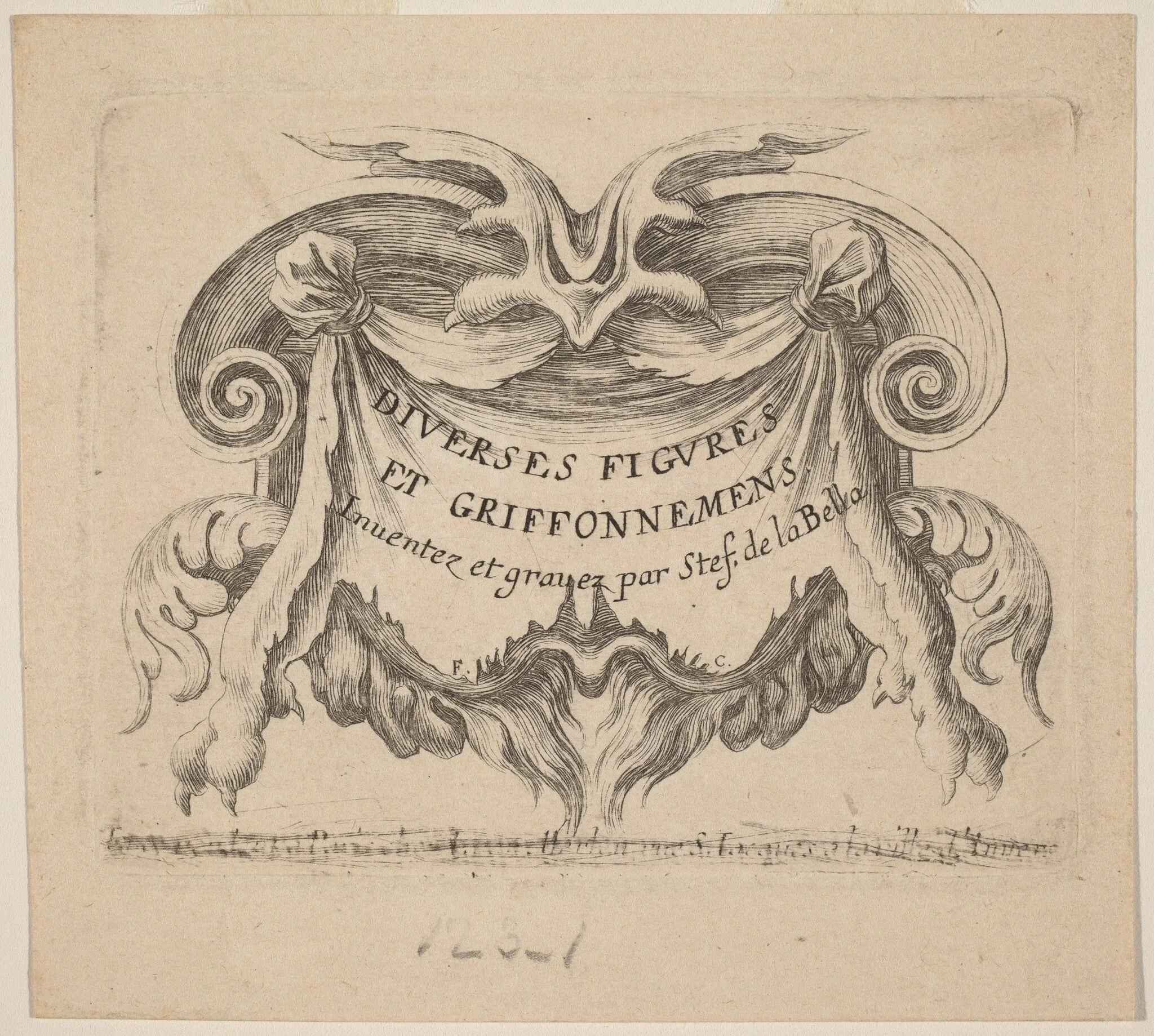 Title Page for "Diverses figures et griffonnements", by Stefano Della Bella, ink, 1646