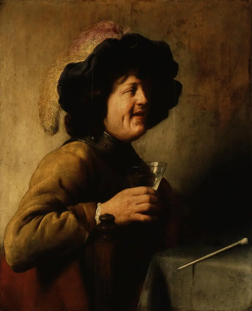 A soldier with a wineglass and pipe