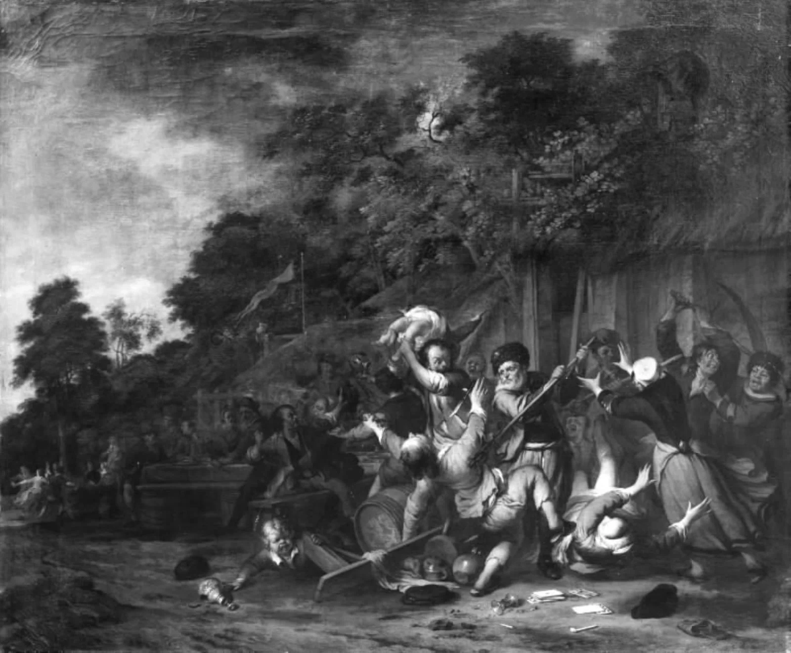 Peasant Brawl near an Inn, by Unknown, 1661