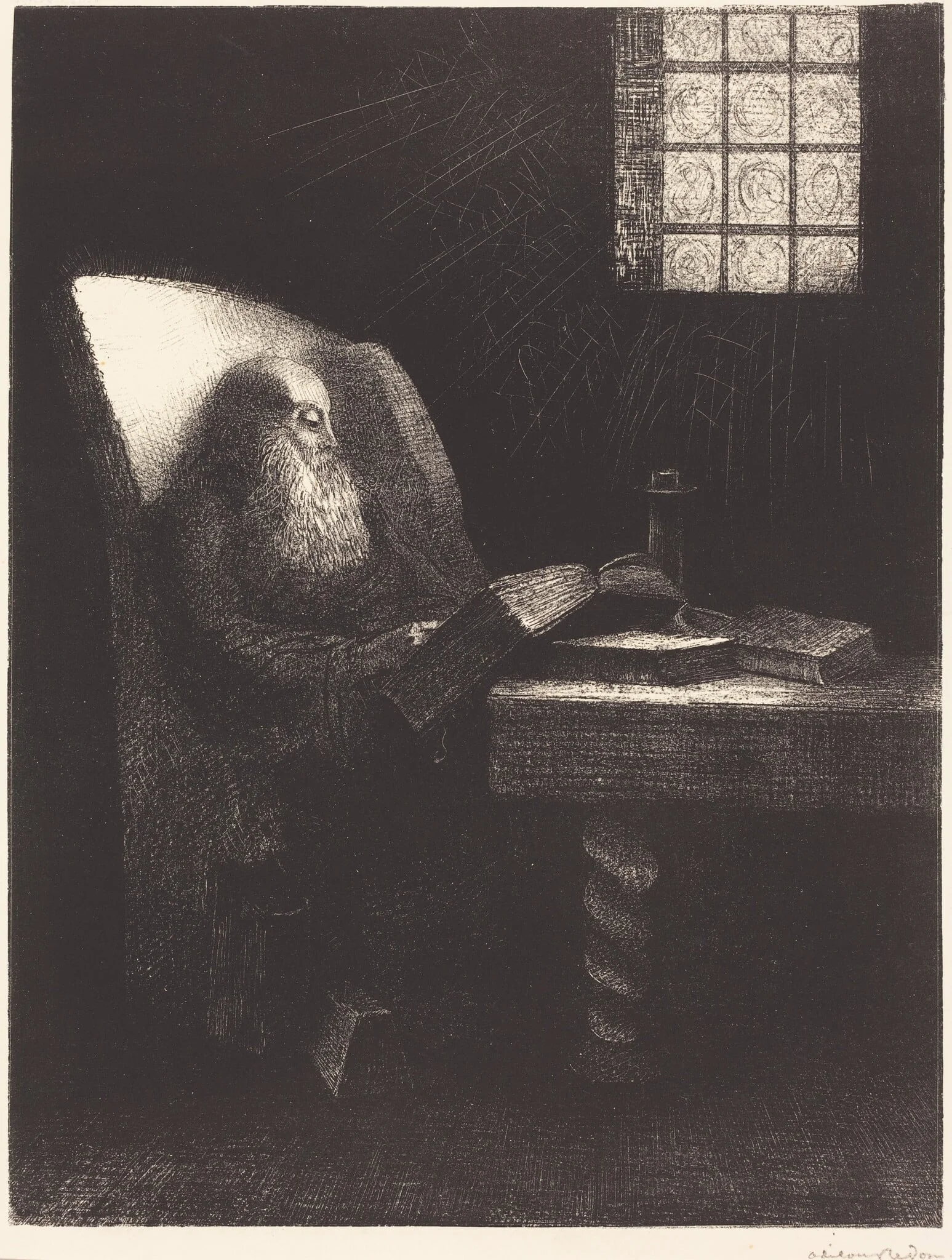 Le Liseur (The reader), by Odilon Redon, ink, 1892