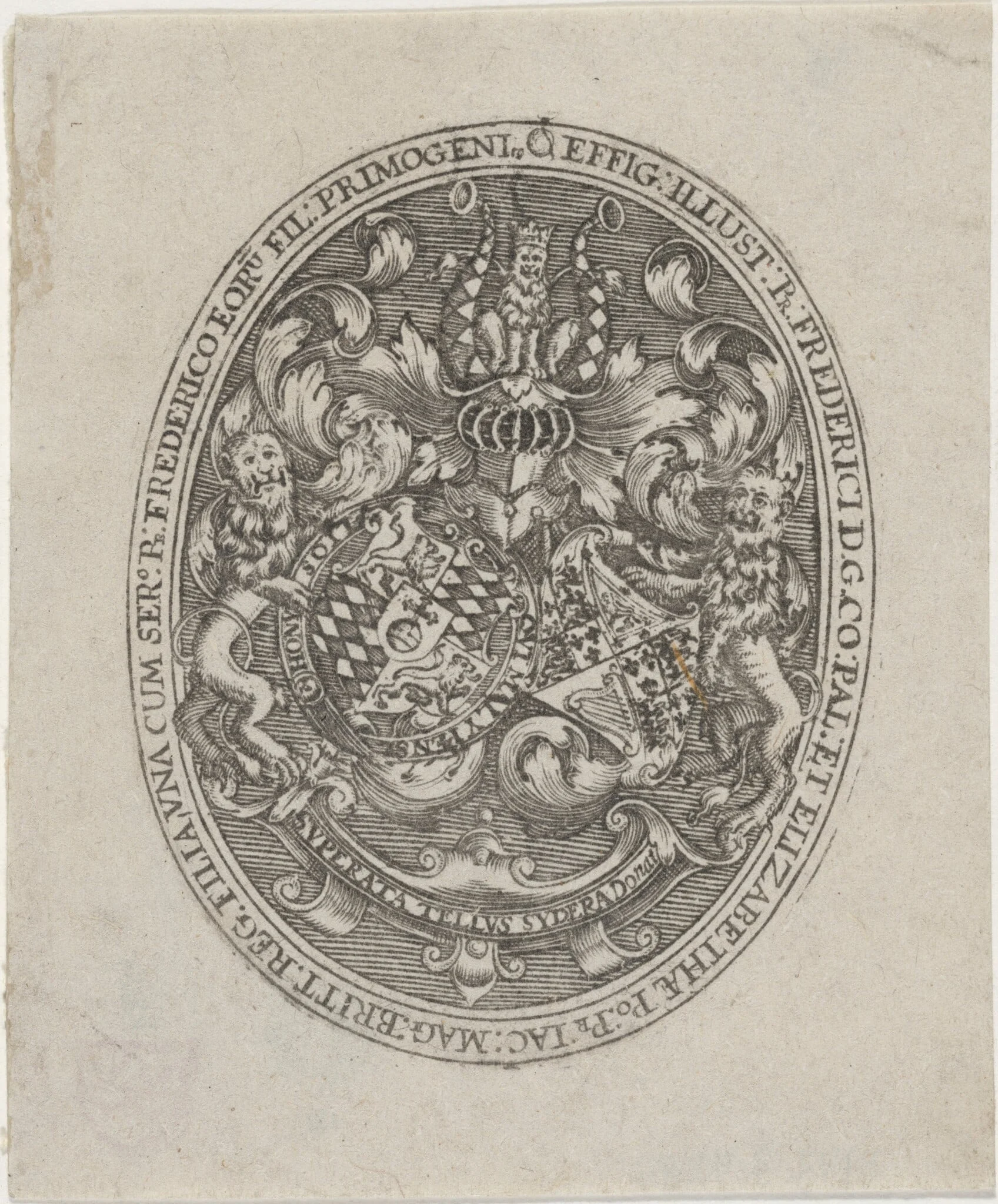 Shields of Frederick V, Elizabeth, and  Prince Frederick Henry, by Simon van de Passe, ink, 1621