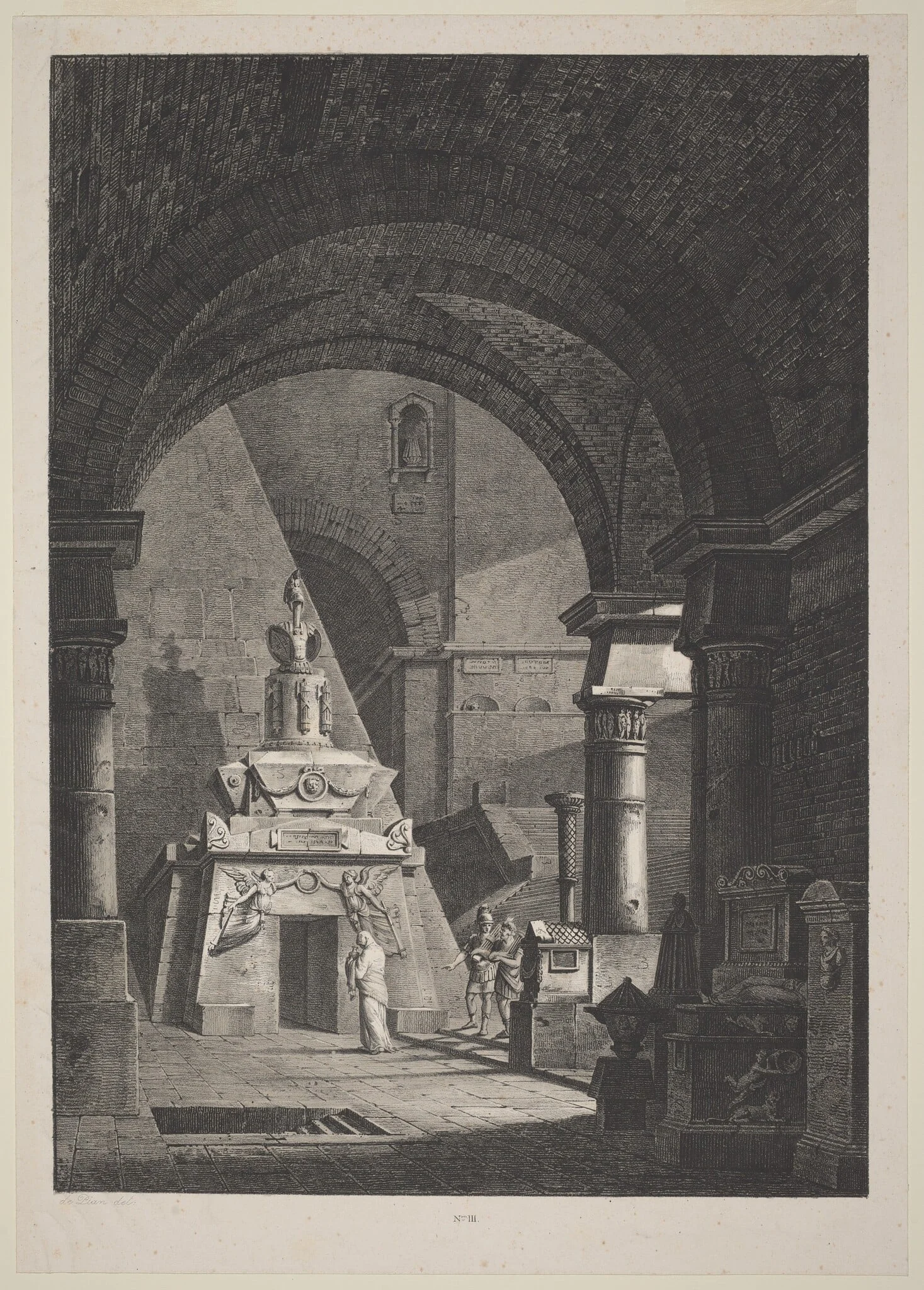 Interior of an Ancient Roman Sepulchre, by Antonio Pian, ink, 1820