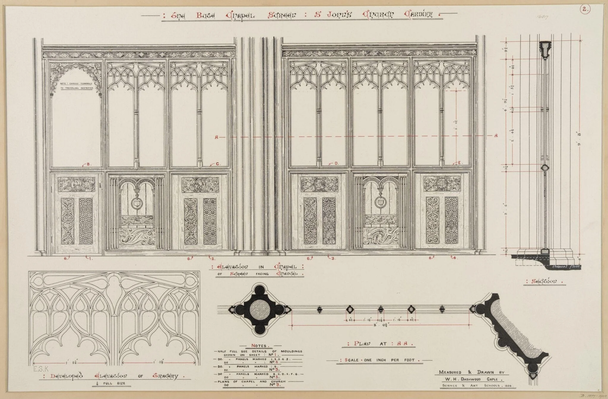 Details of the Bute Chapel Screen, by William Henry Dashwood Caple, 1850