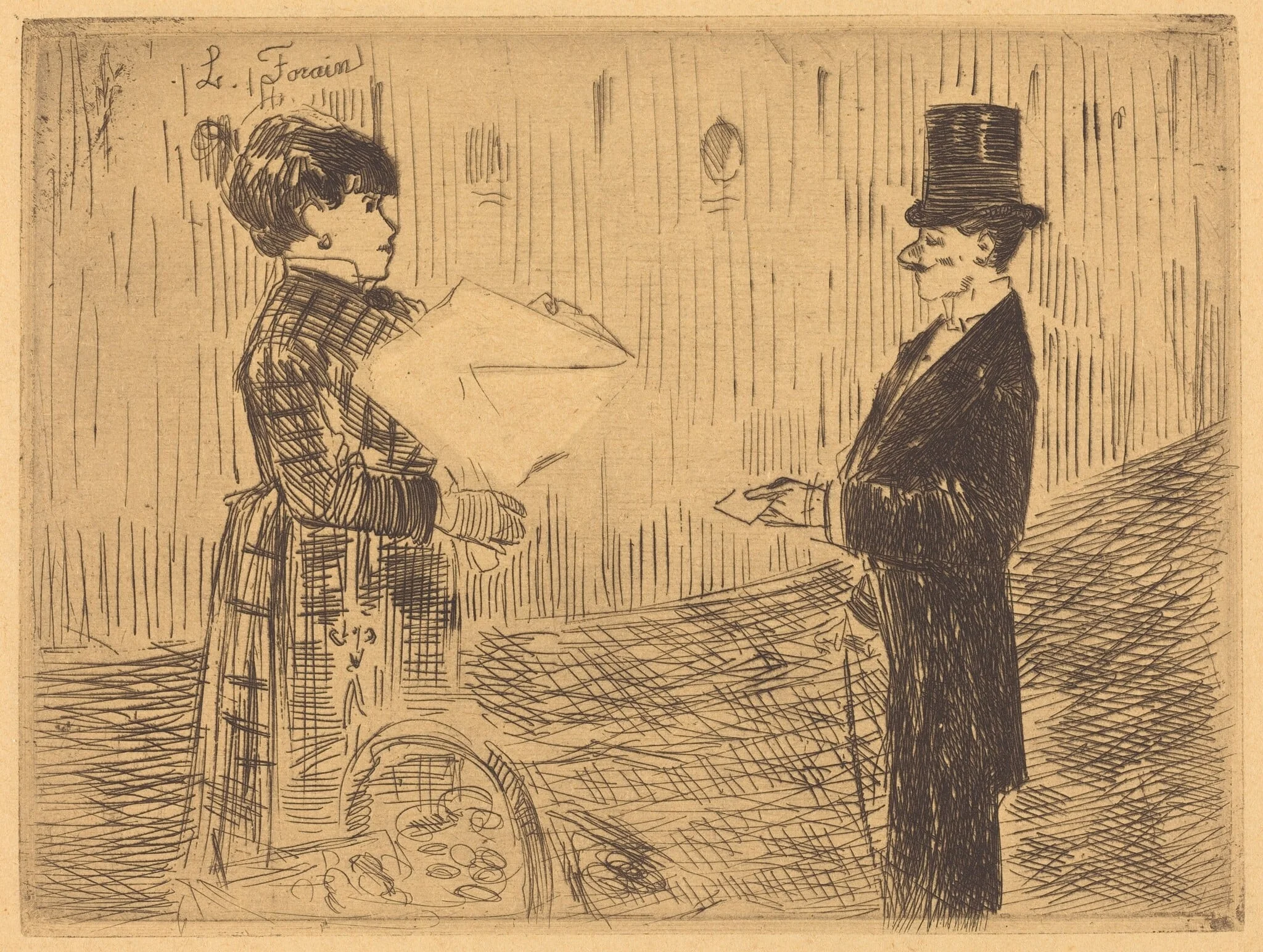Le bouquet (The Bouquet), by Jean-Louis Forain, ink, 1876