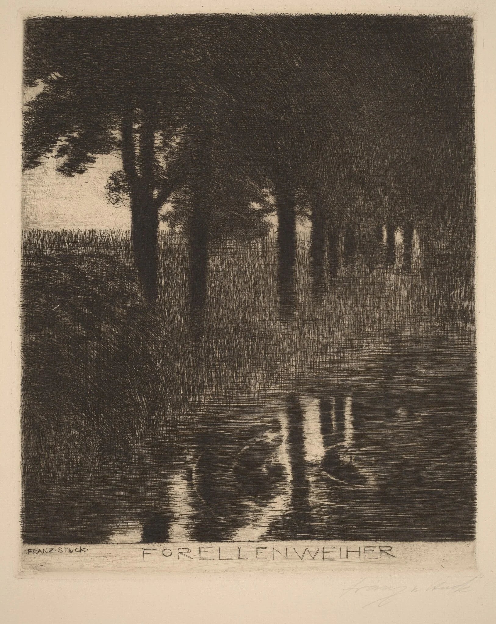 Forellenweiher (Trout Pond), by Franz von Stuck, ink, 1890