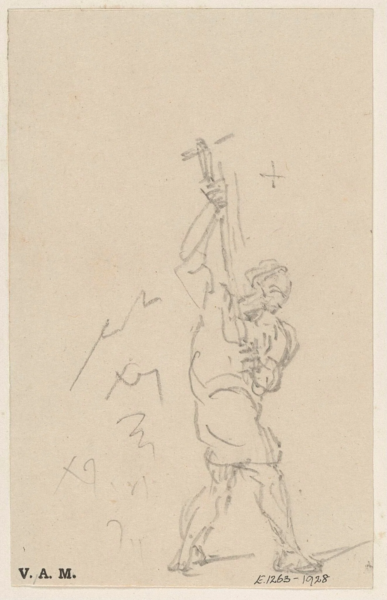 A Chinese figure with an upraised hammer, by George Chinnery, 19